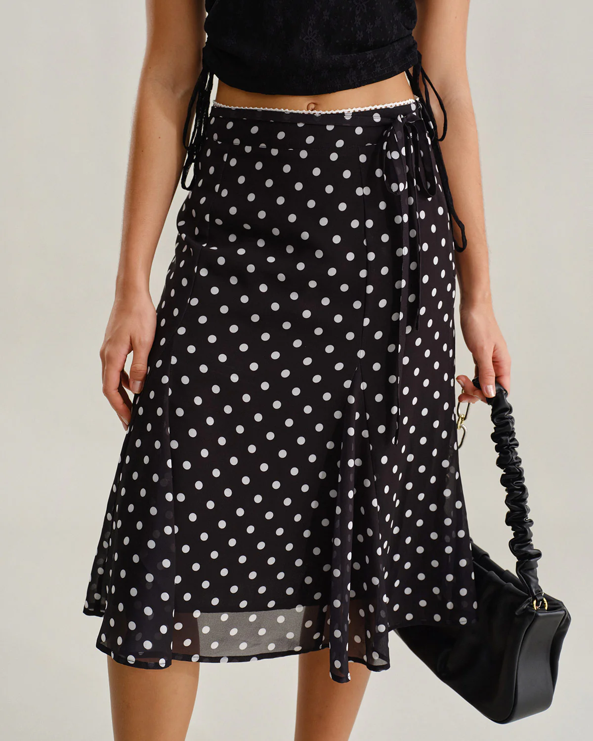 Black Polka Dot Mermaid Midi Skirt - Image 6