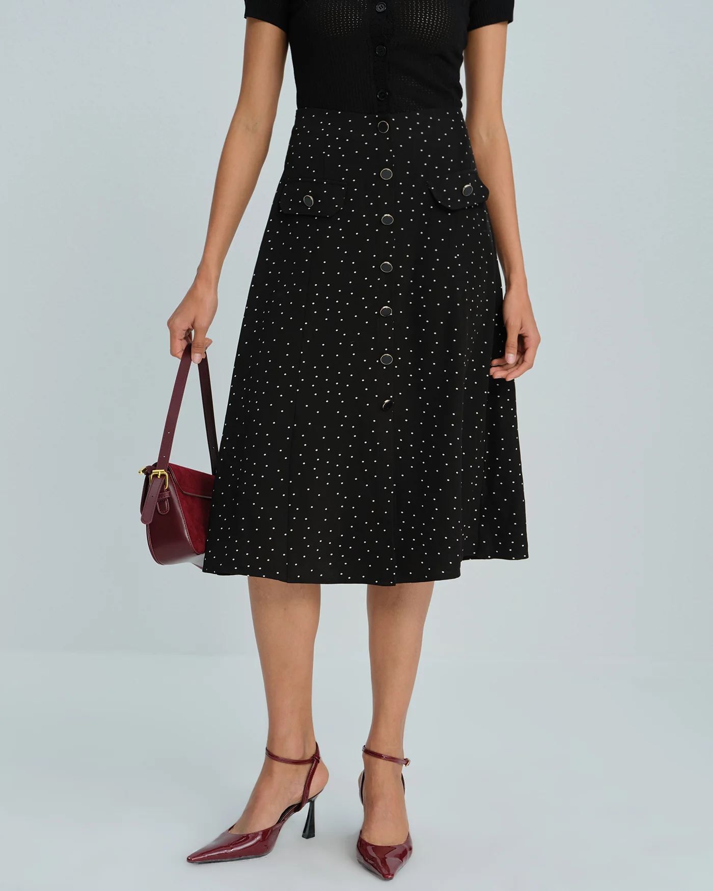 Black Polka Dot Midi Skirt - Image 5