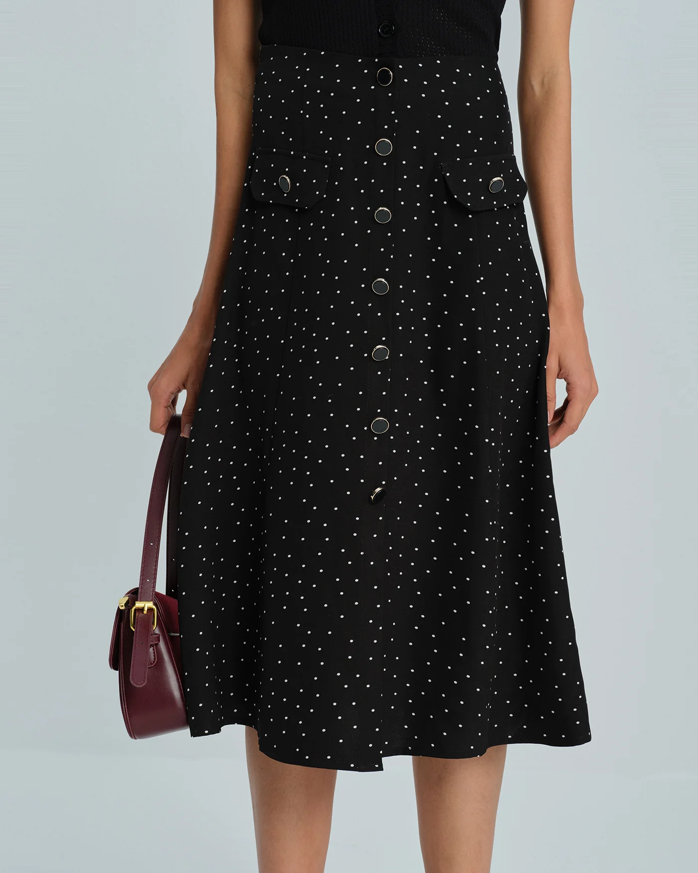 Black Polka Dot Midi Skirt - Image 6
