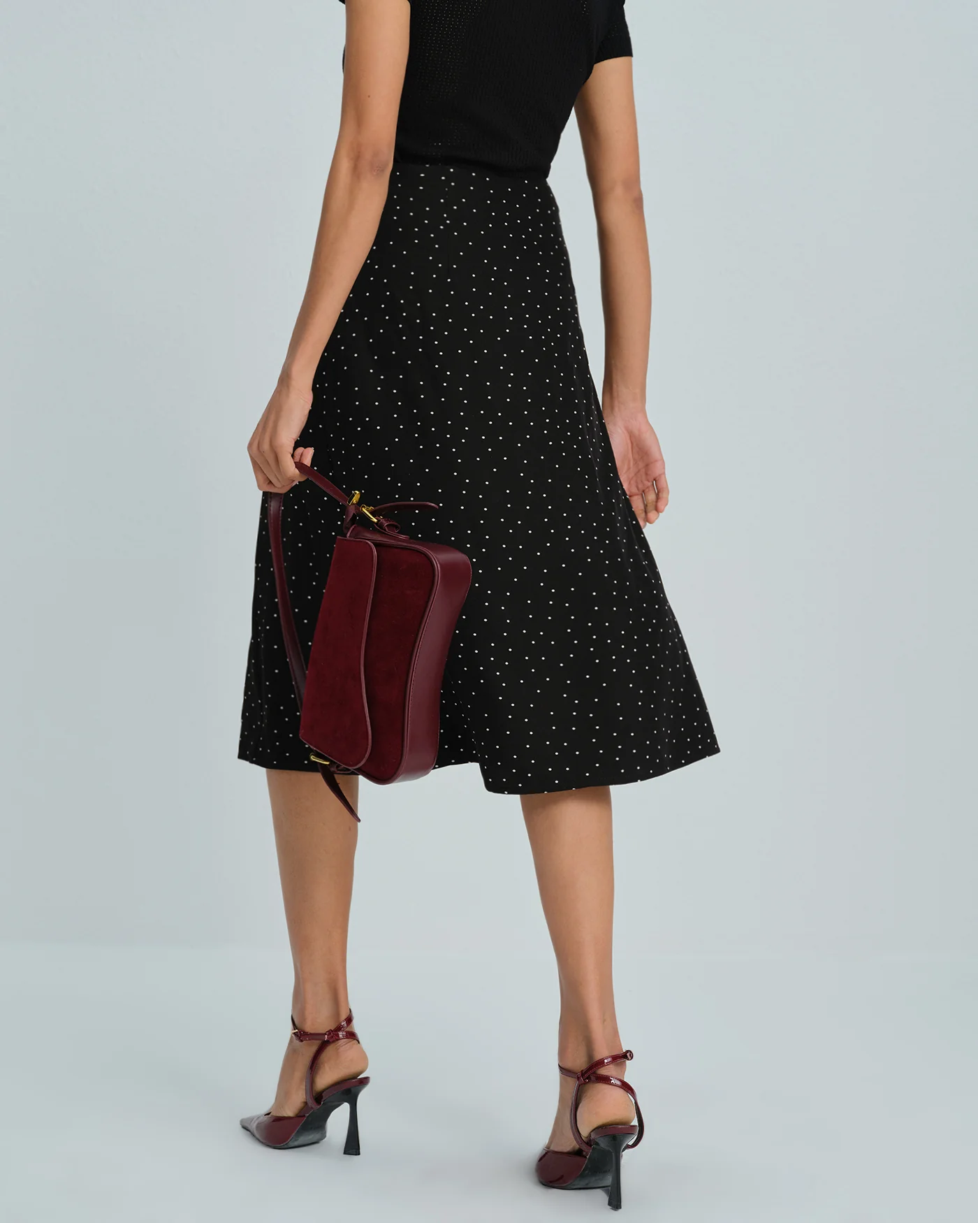 Black Polka Dot Midi Skirt - Image 7
