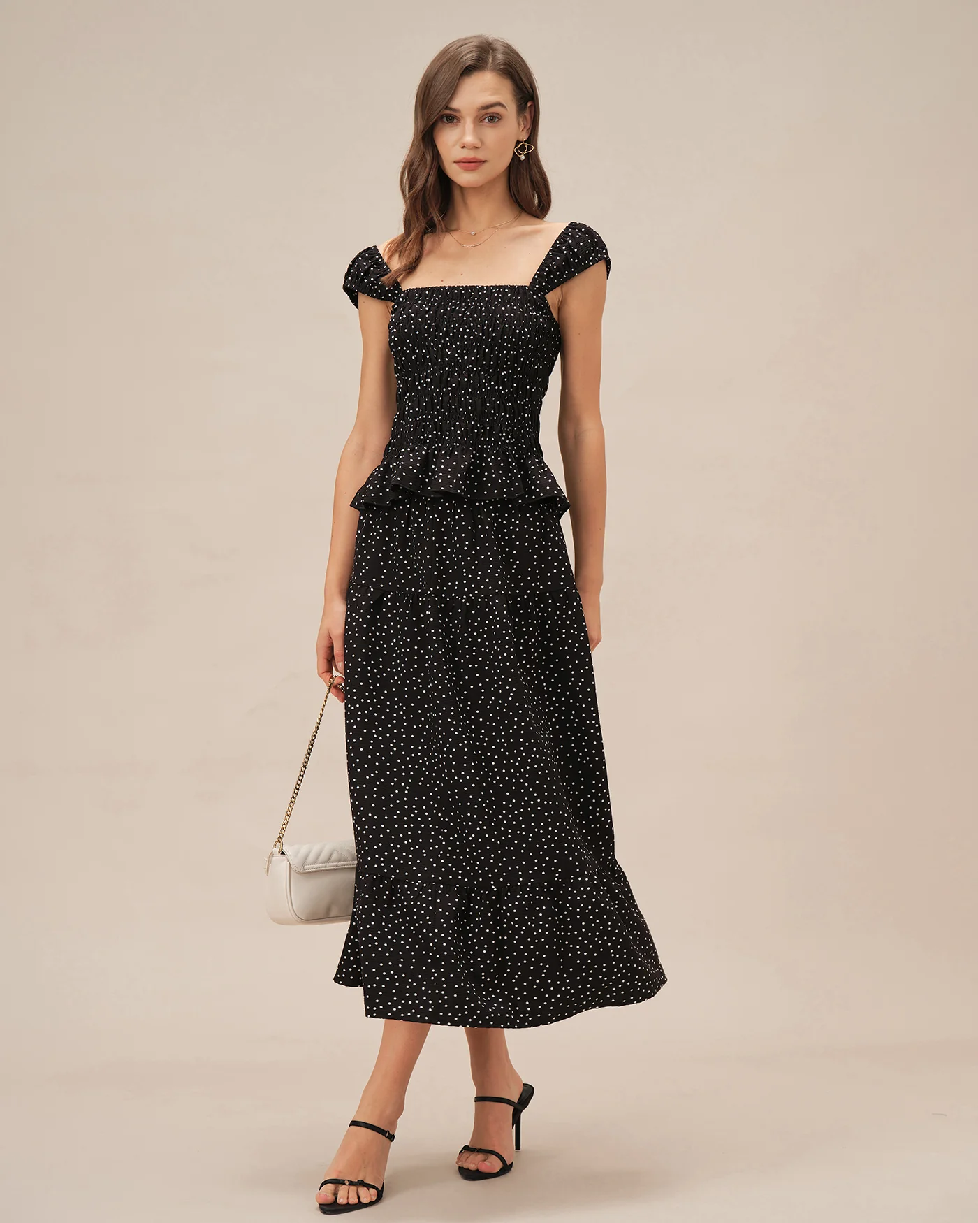 Black Polka Dot Ruched Midi Skirt - Image 5
