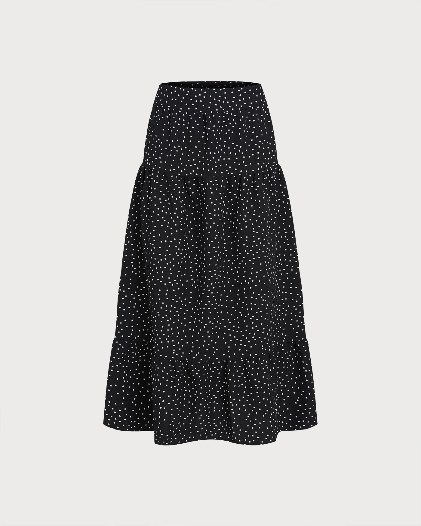 Black Polka Dot Ruched Midi Skirt - Image 8