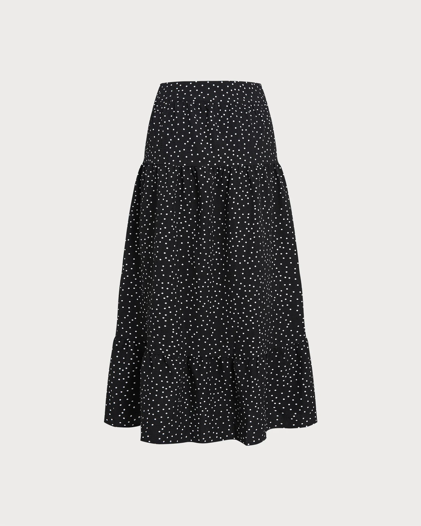 Black Polka Dot Ruched Midi Skirt - Image 9