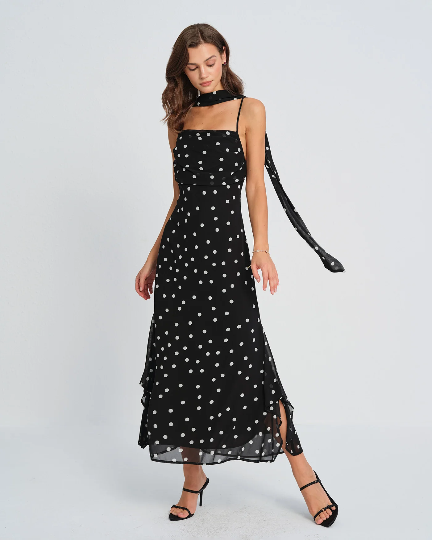 Black Polka Dot Slip Maxi Dress - Image 4
