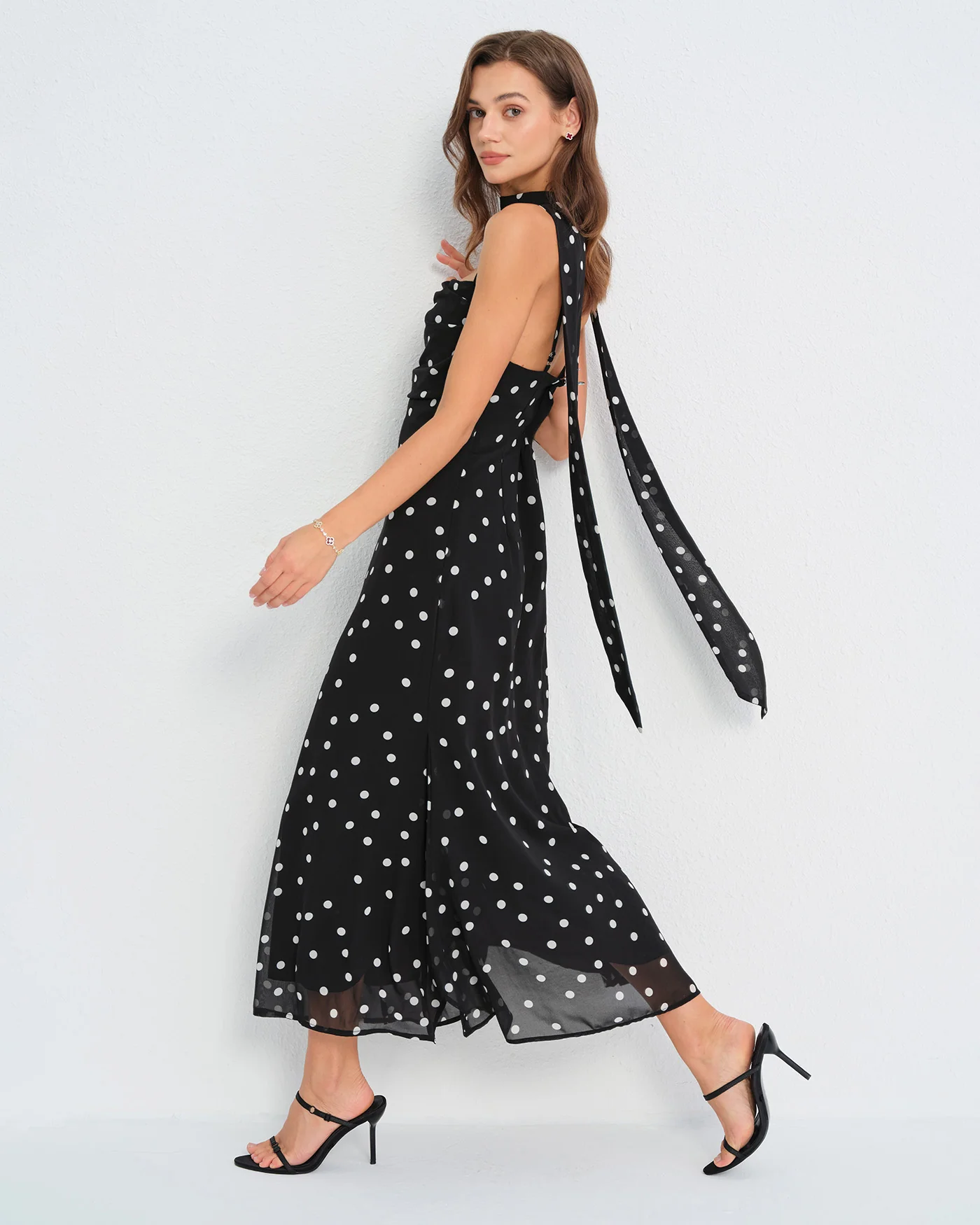Black Polka Dot Slip Maxi Dress - Image 5
