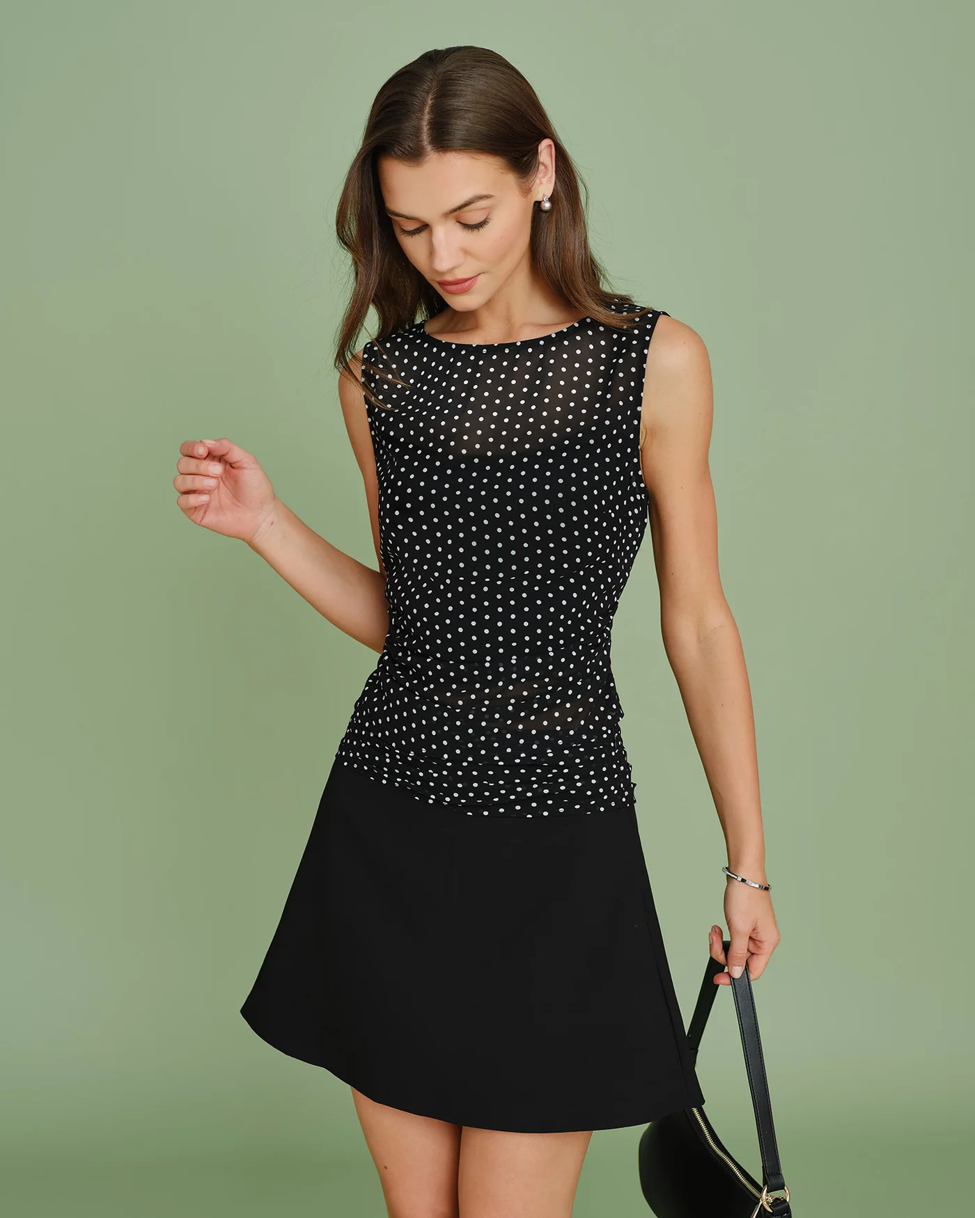 Black Polka Dot Splicing Mini Skirt - Image 2
