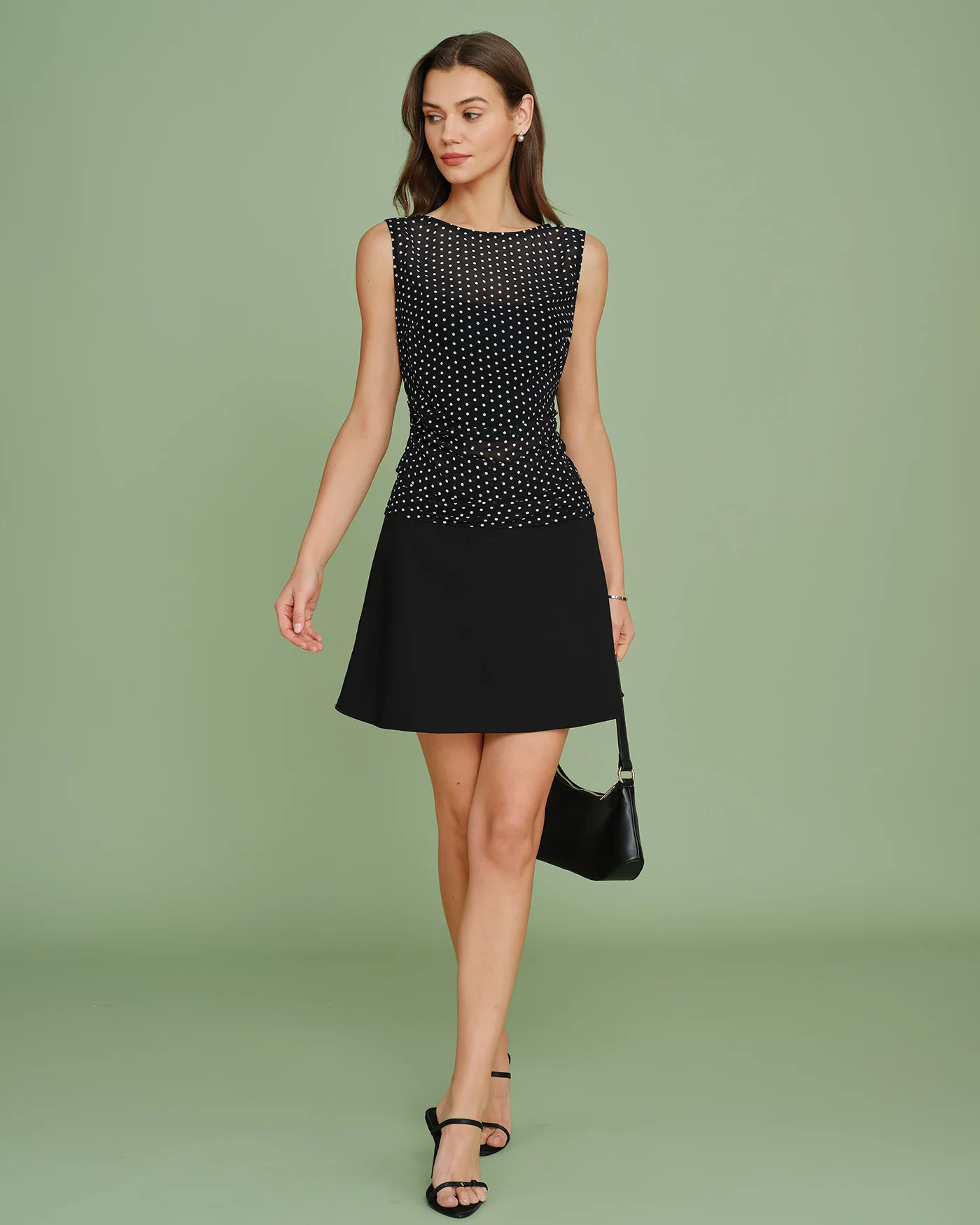 Black Polka Dot Splicing Mini Skirt - Image 3