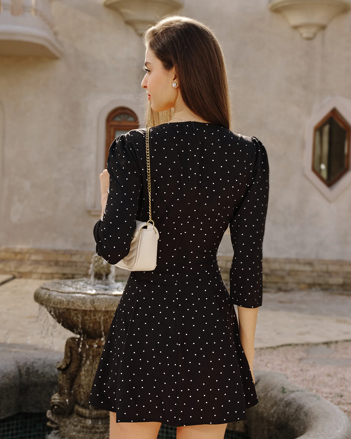 Black Polka Dot Square Neck Mini Dress - Image 4