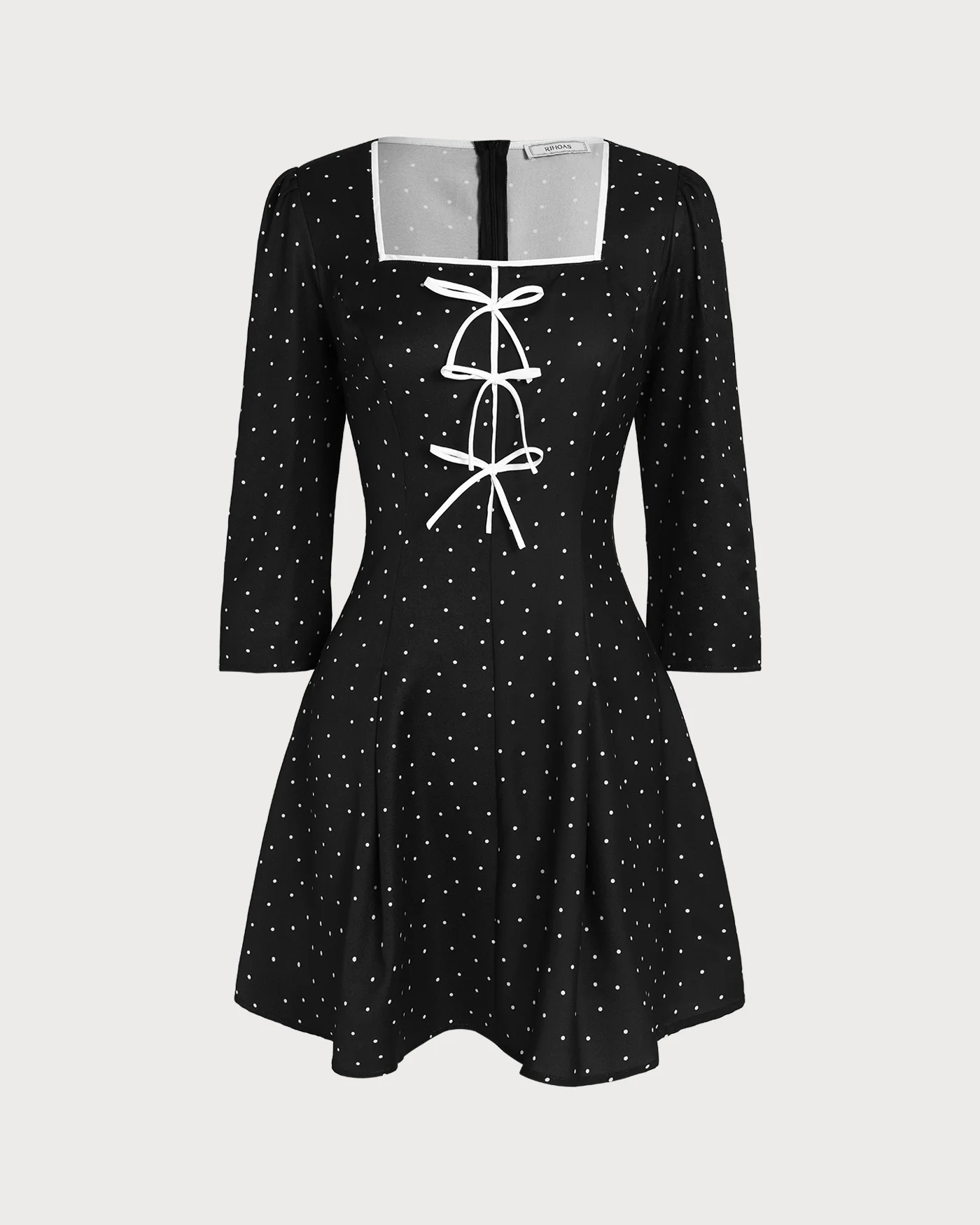 Black Polka Dot Square Neck Mini Dress - Image 9