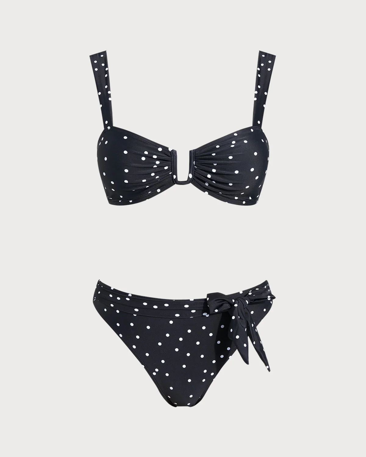 Black Polka Dots Bandeau Bikini Set - Image 2