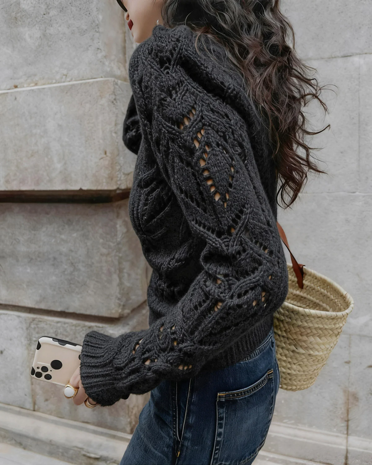 Black Round Neck Cut Out Sweater - Image 5