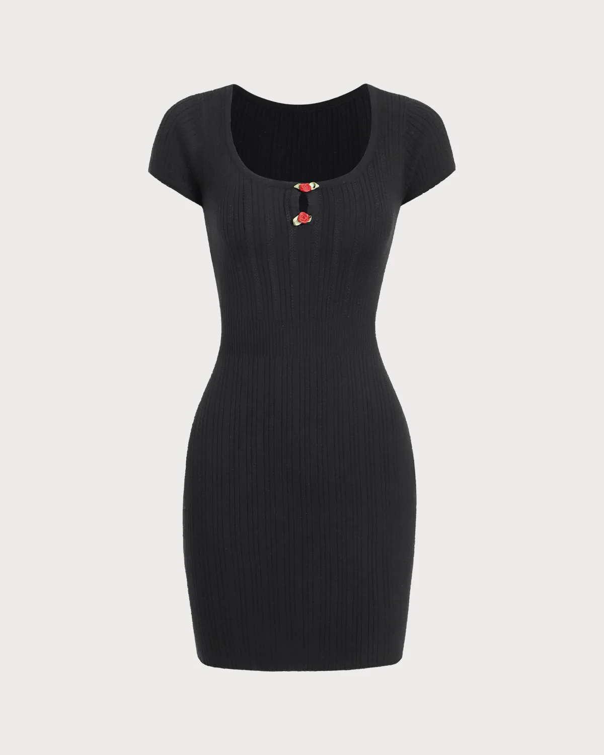 Black Round Neck Ribbed Mini Dress - Image 5