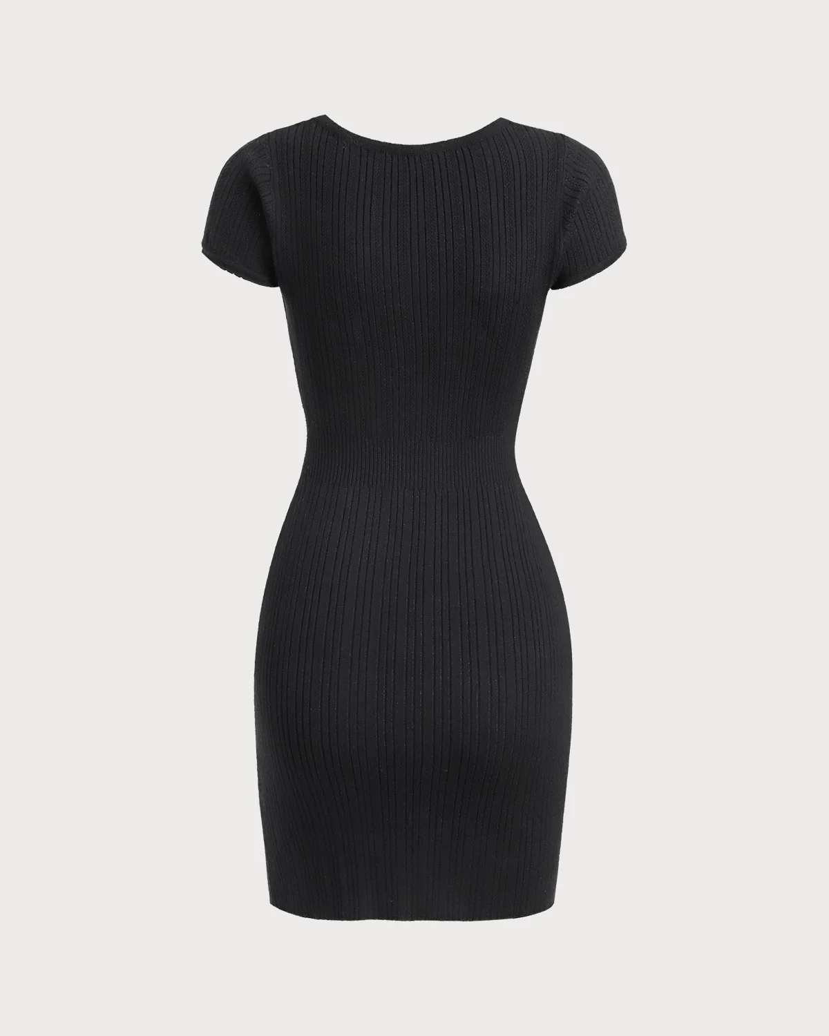 Black Round Neck Ribbed Mini Dress - Image 6