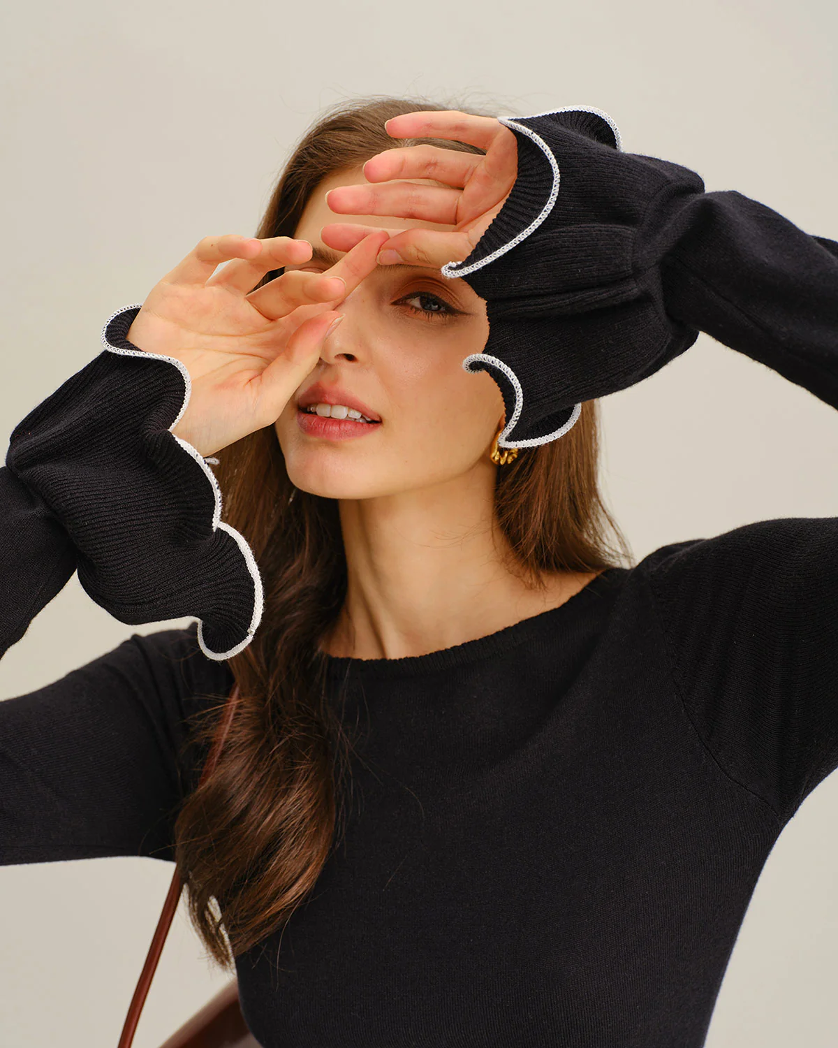 Black Ruffle Ribbed Sweater Mini Dress - Image 2