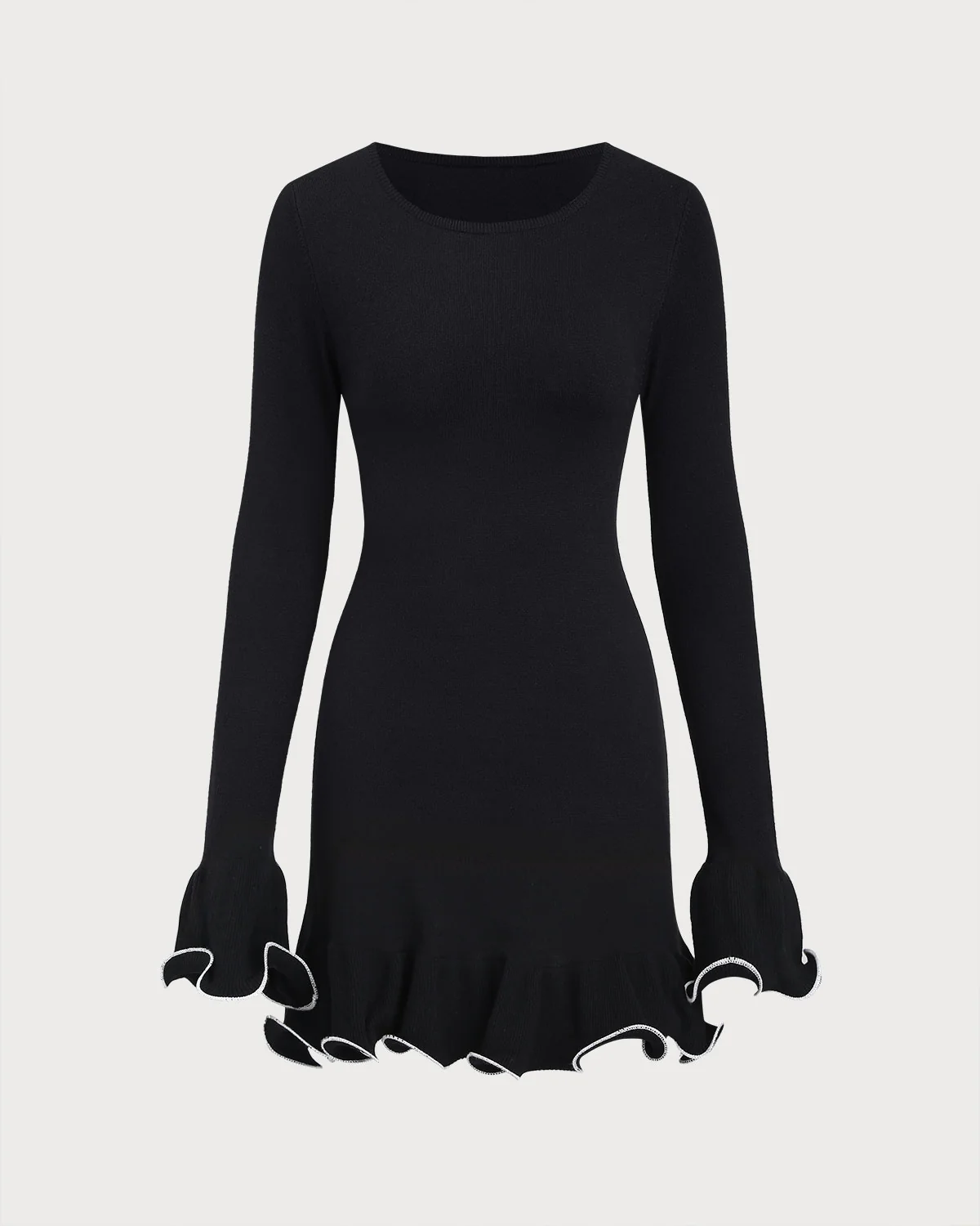 Black Ruffle Ribbed Sweater Mini Dress - Image 6