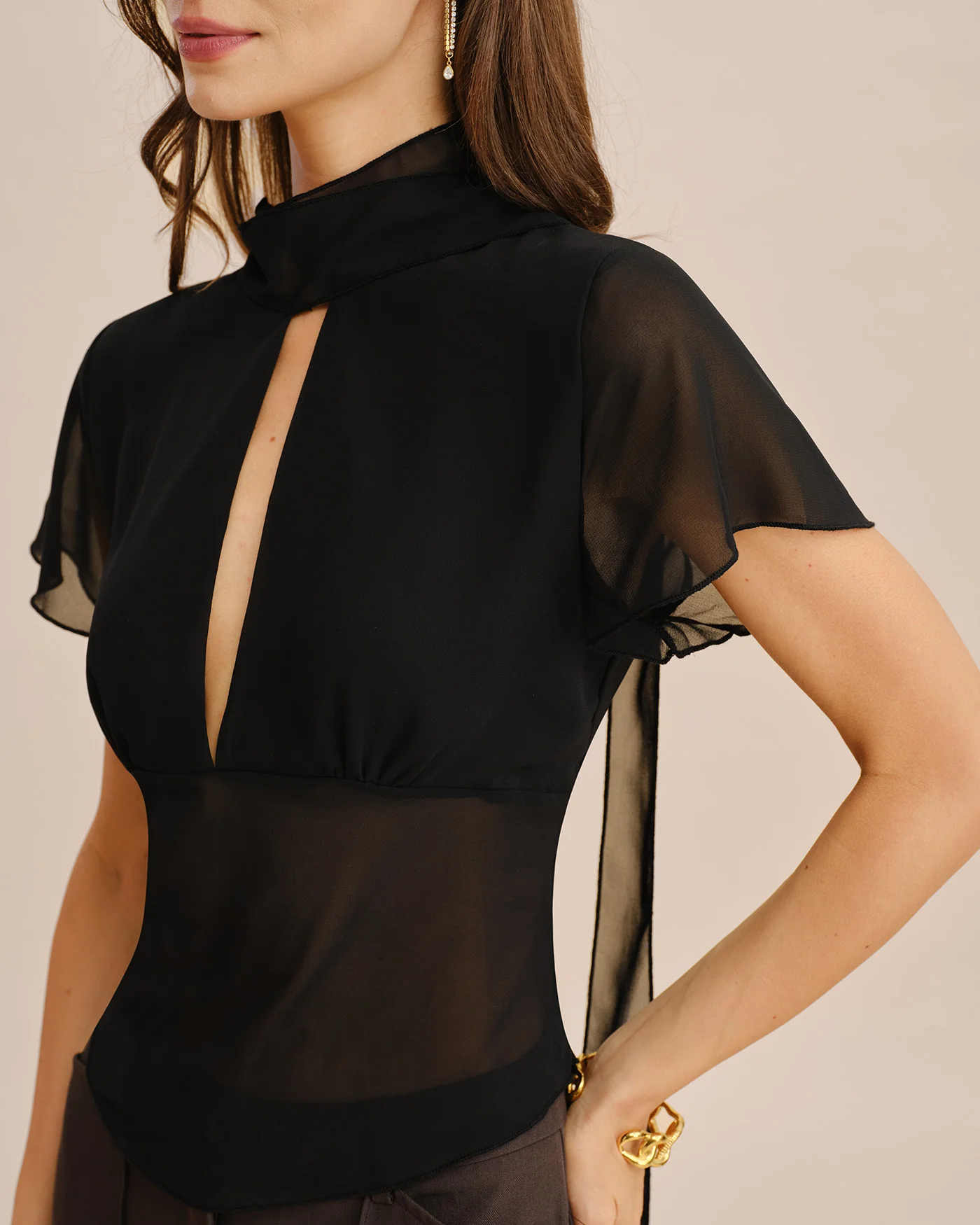 Black See Through V Neck Tee - Image 2