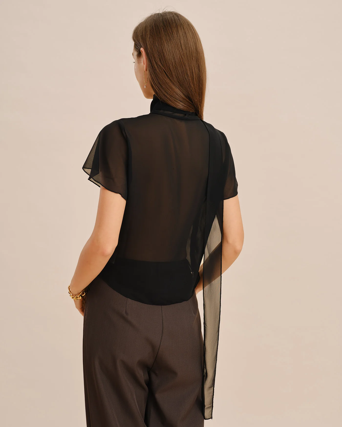 Black See Through V Neck Tee - Image 3