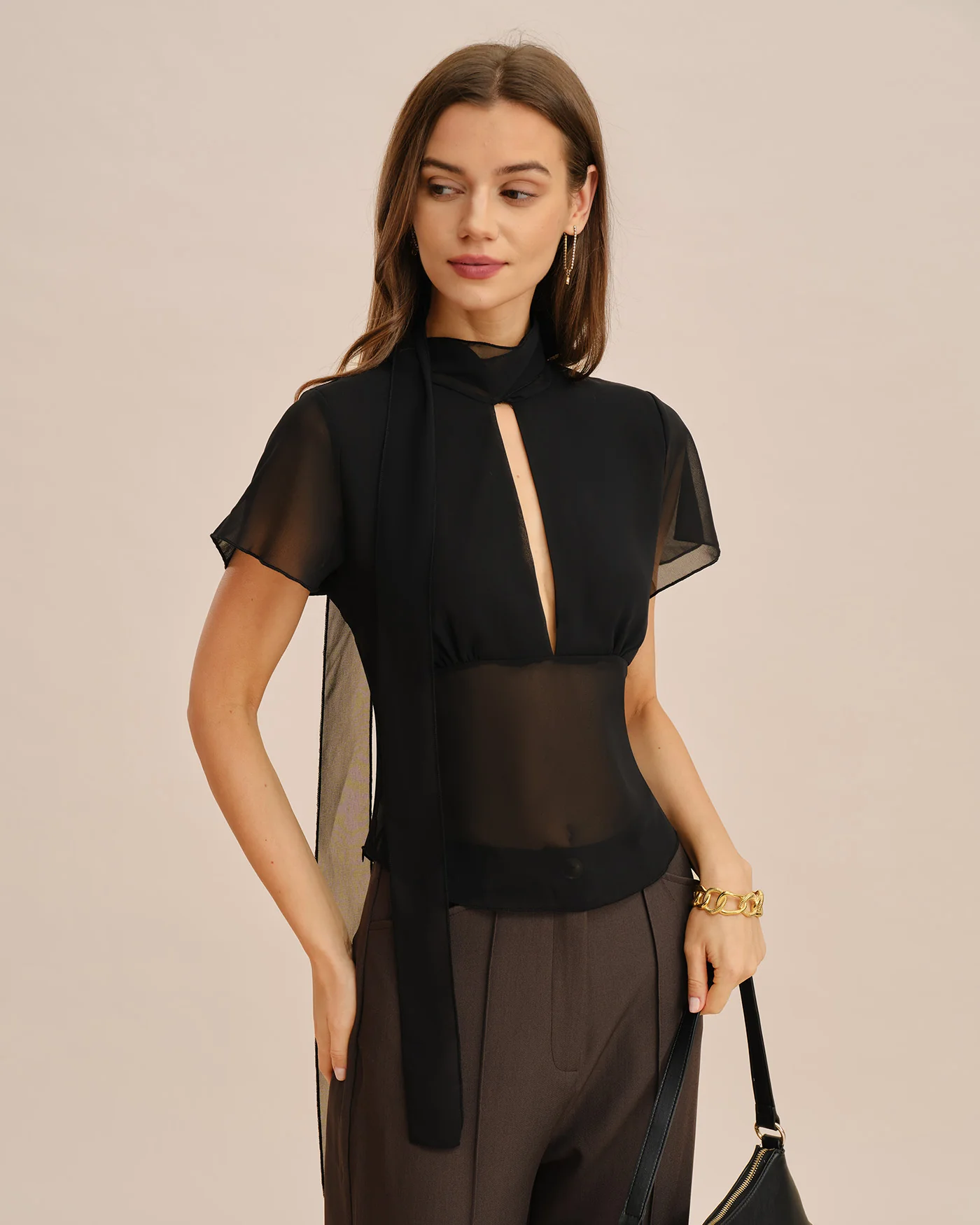 Black See Through V Neck Tee - Image 4