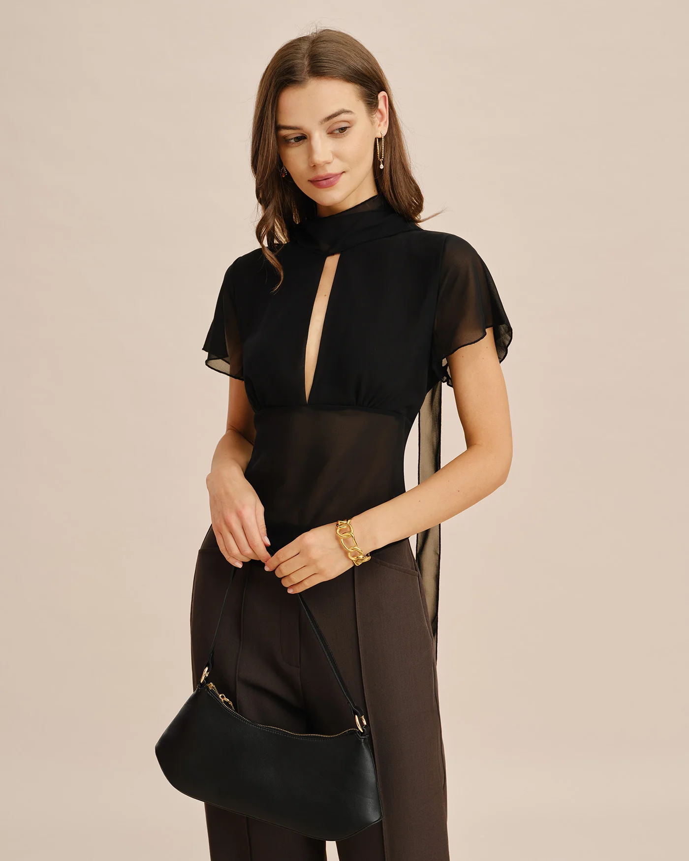 Black See Through V Neck Tee - Image 5