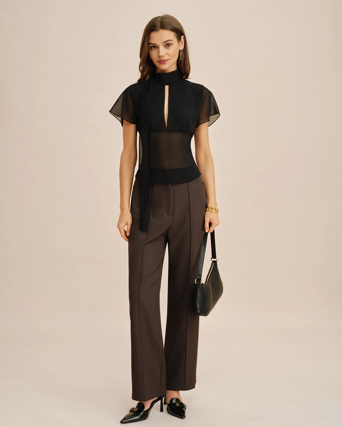 Black See Through V Neck Tee - Image 6