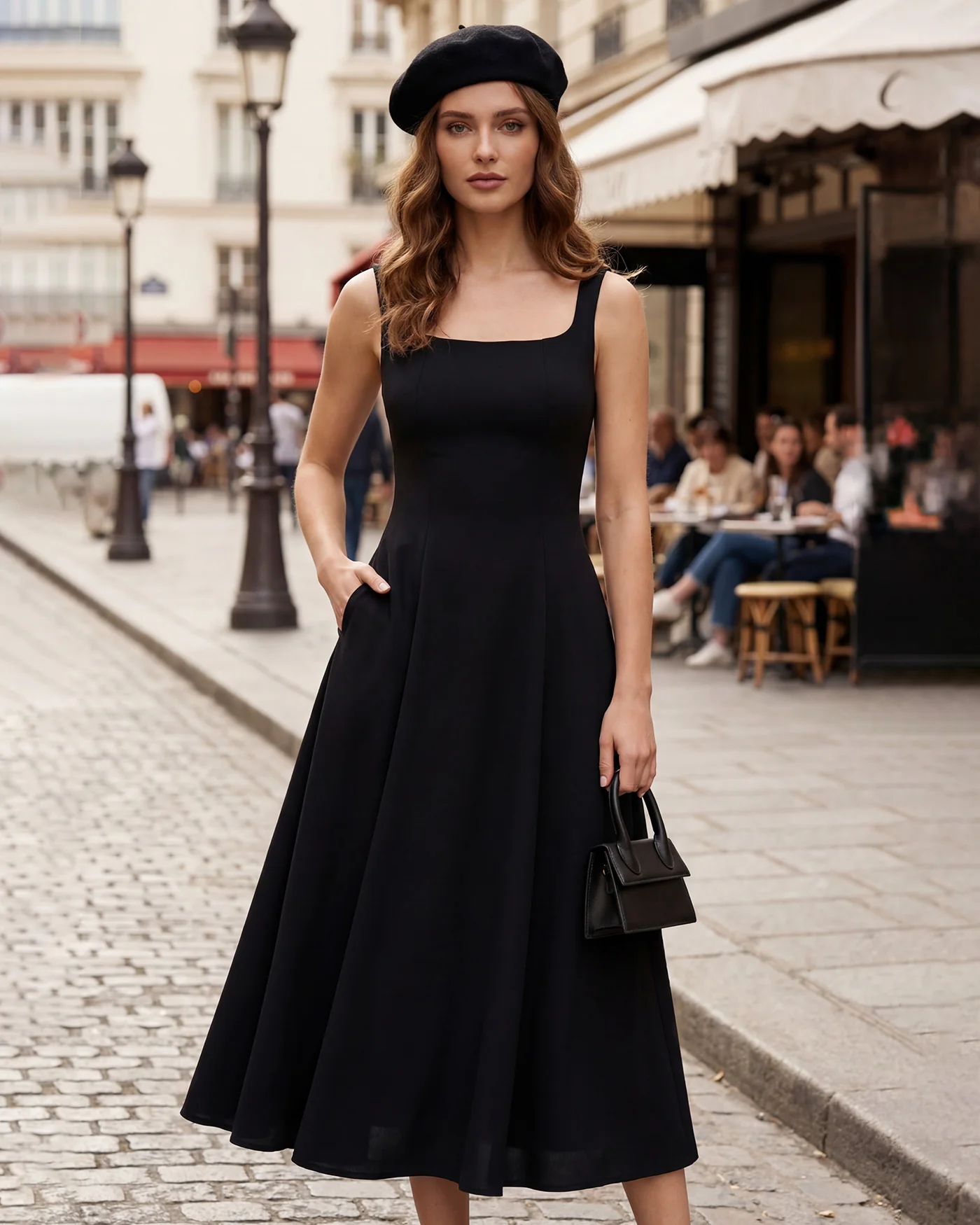 Black Solid Zipper Slip Midi Dress - Image 2