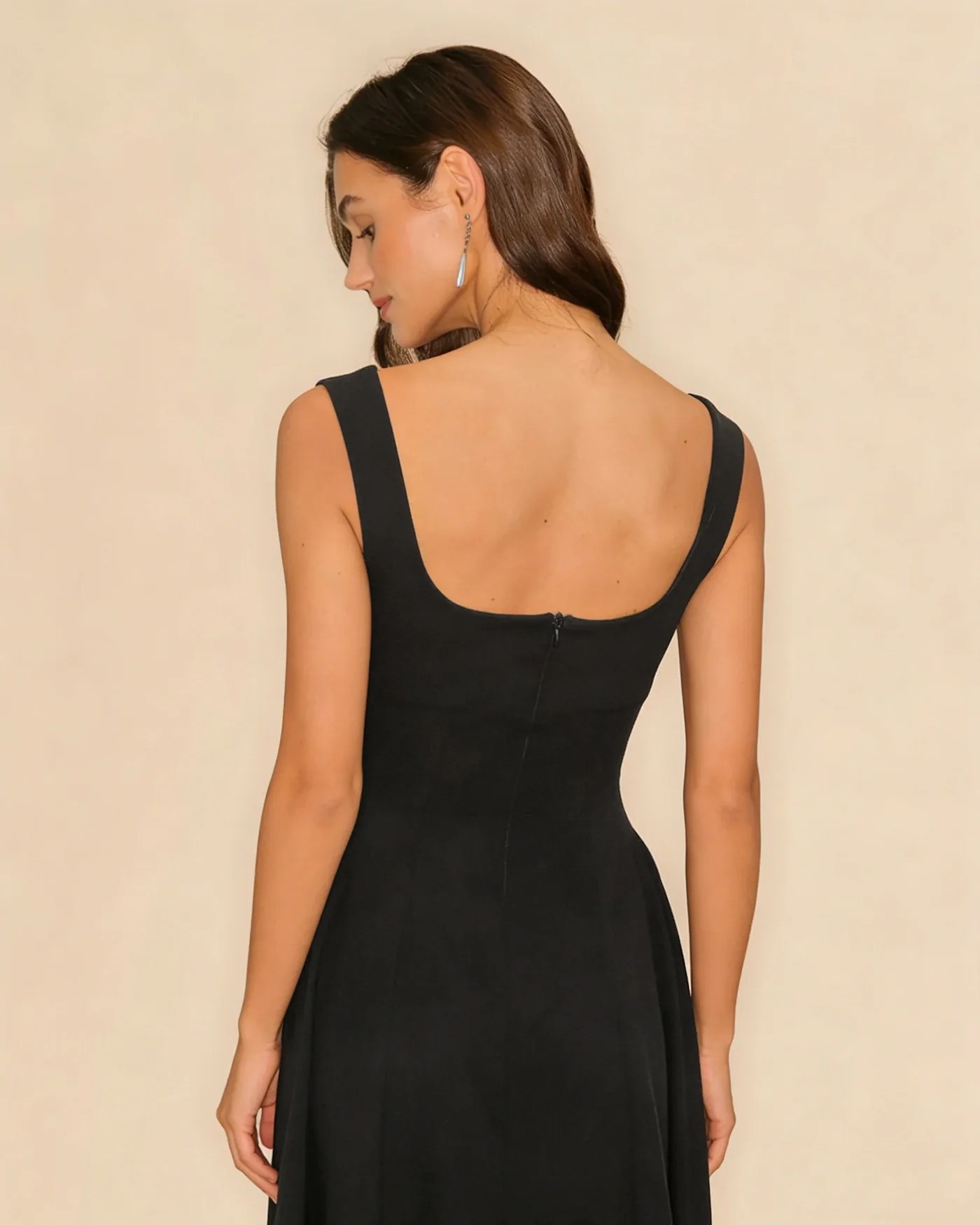 Black Solid Zipper Slip Midi Dress - Image 4