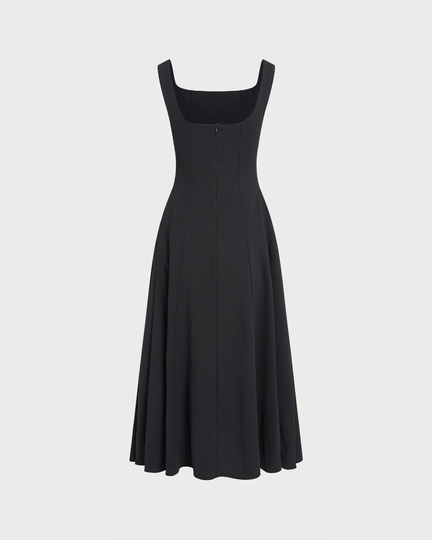 Black Solid Zipper Slip Midi Dress - Image 6