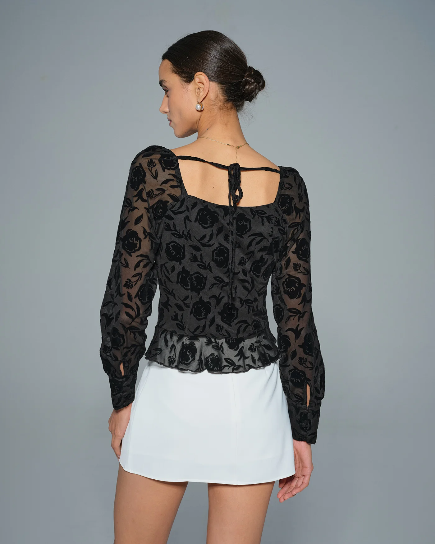 Black Square Neck Blouse - Image 3