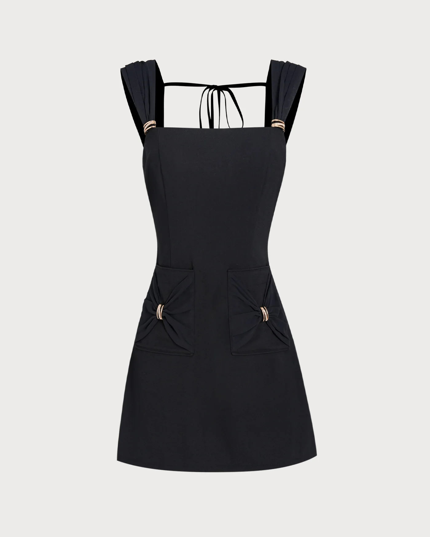 Black Square Neck Cap Sleeve Mini Dress - Image 7