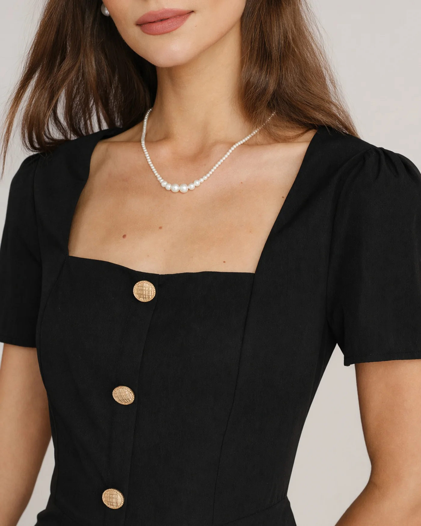 Black Square Neck Contrasting Mini Dress - Image 2