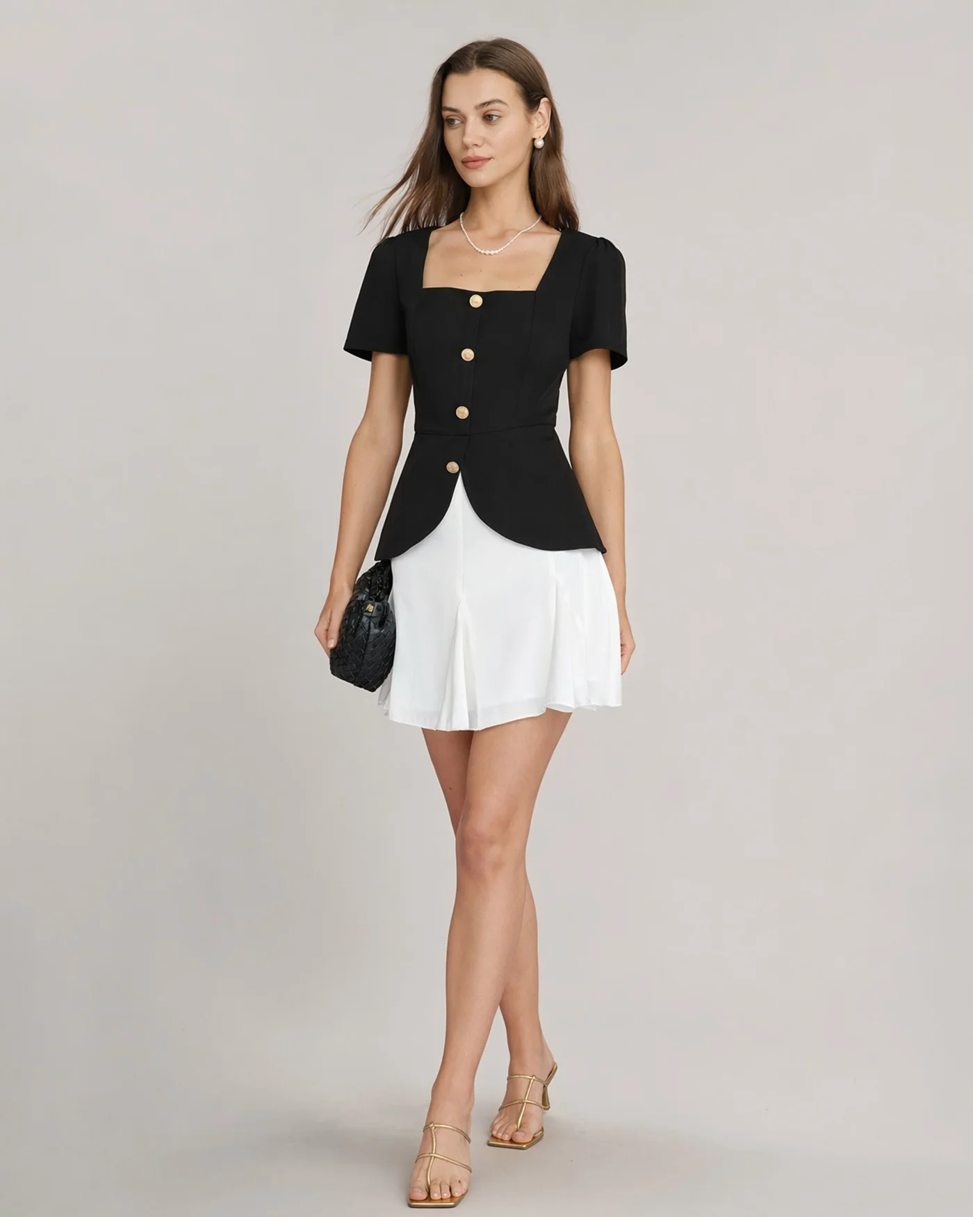 Black Square Neck Contrasting Mini Dress - Image 3