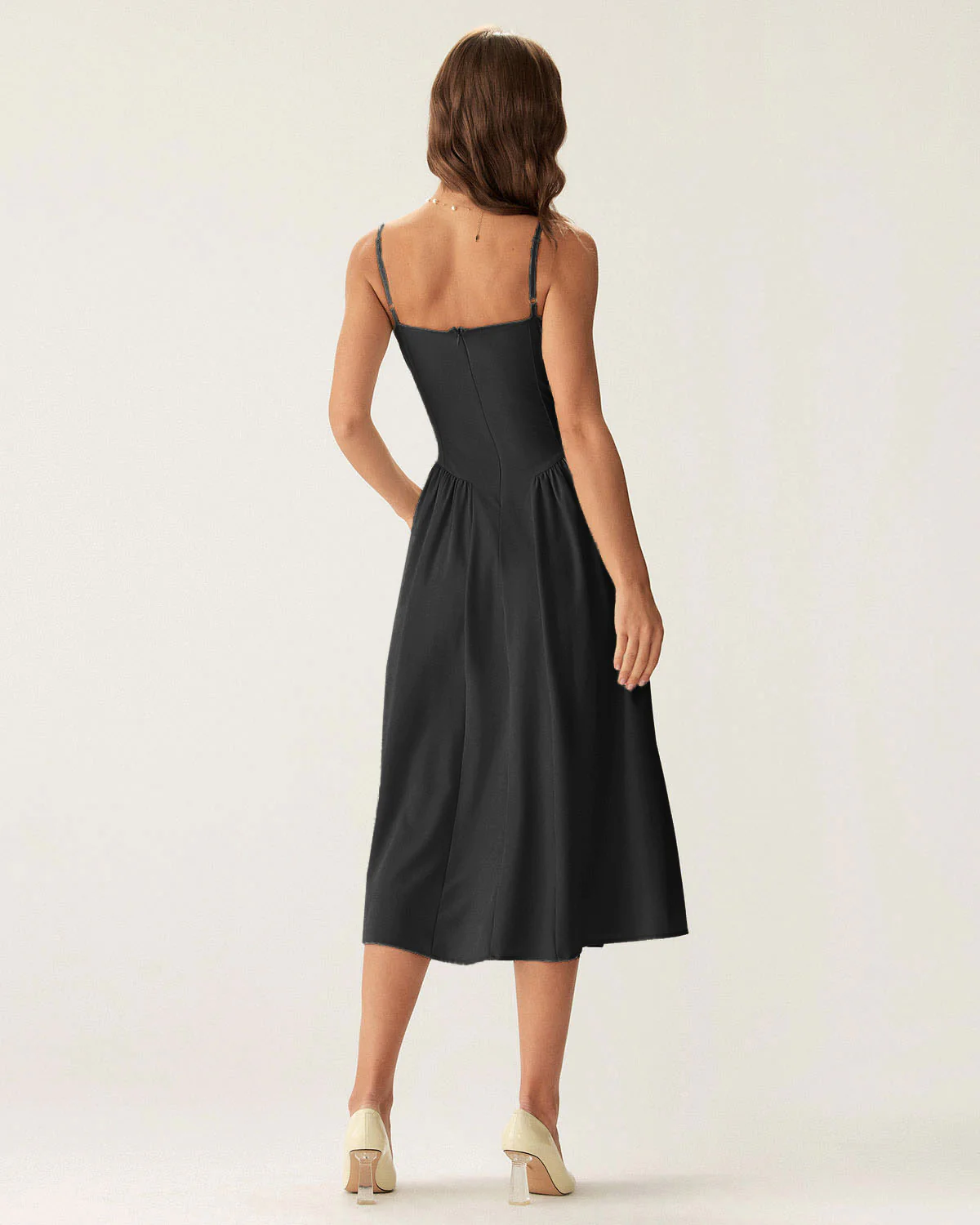 Black Square Neck Pocket Slip Midi Dress - Image 5