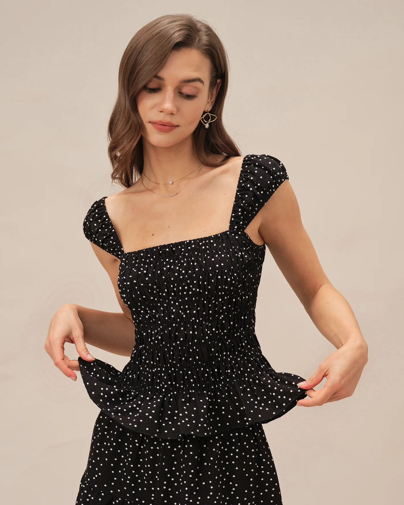 Black Square Neck Polka Dot Tank Top - Image 3