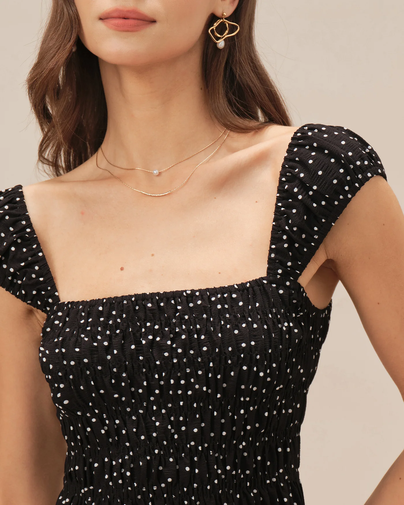 Black Square Neck Polka Dot Tank Top - Image 4