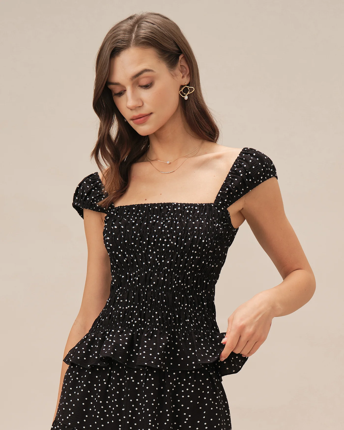 Black Square Neck Polka Dot Tank Top - Image 5