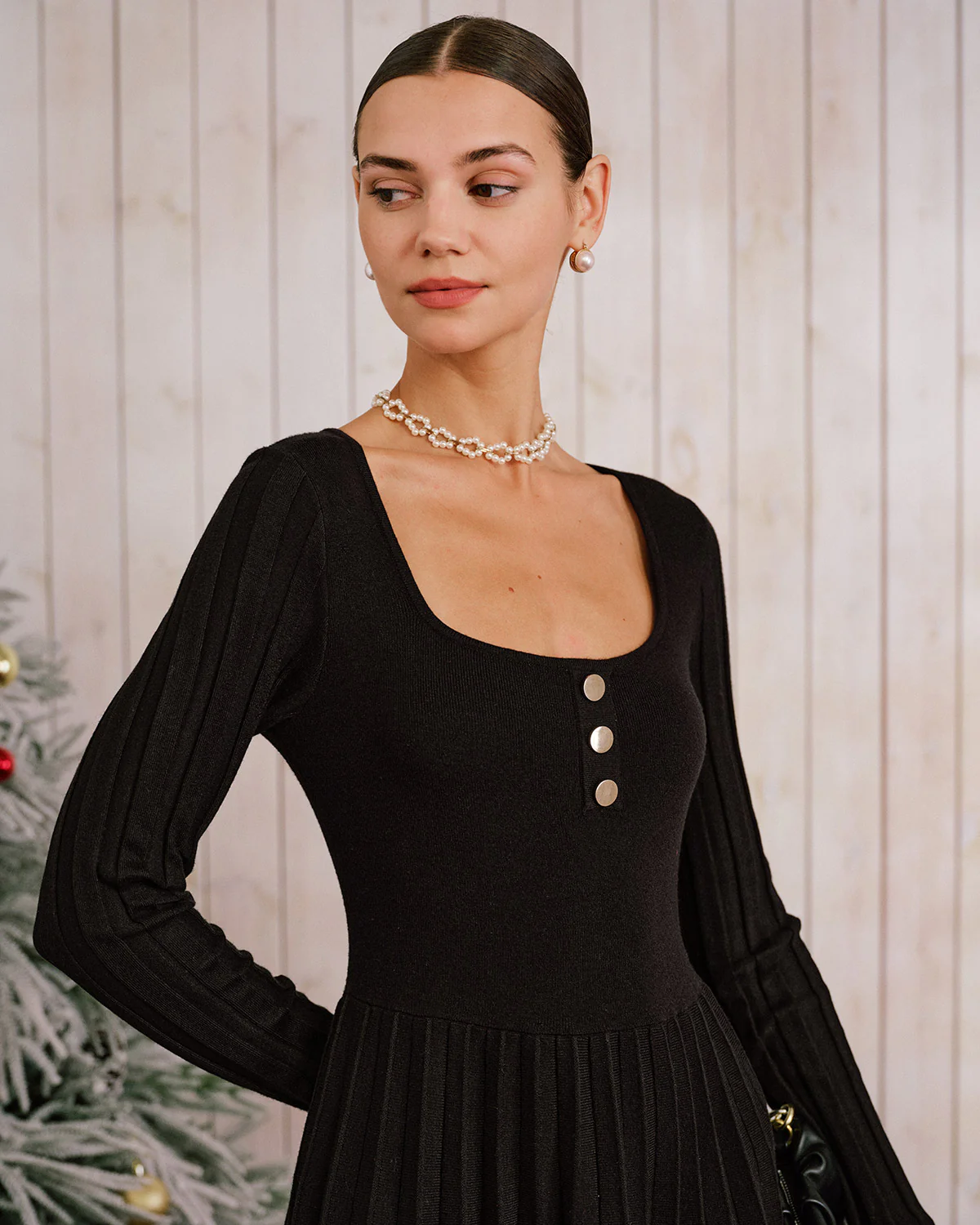 Black Square Neck Sweater Dress - Image 2