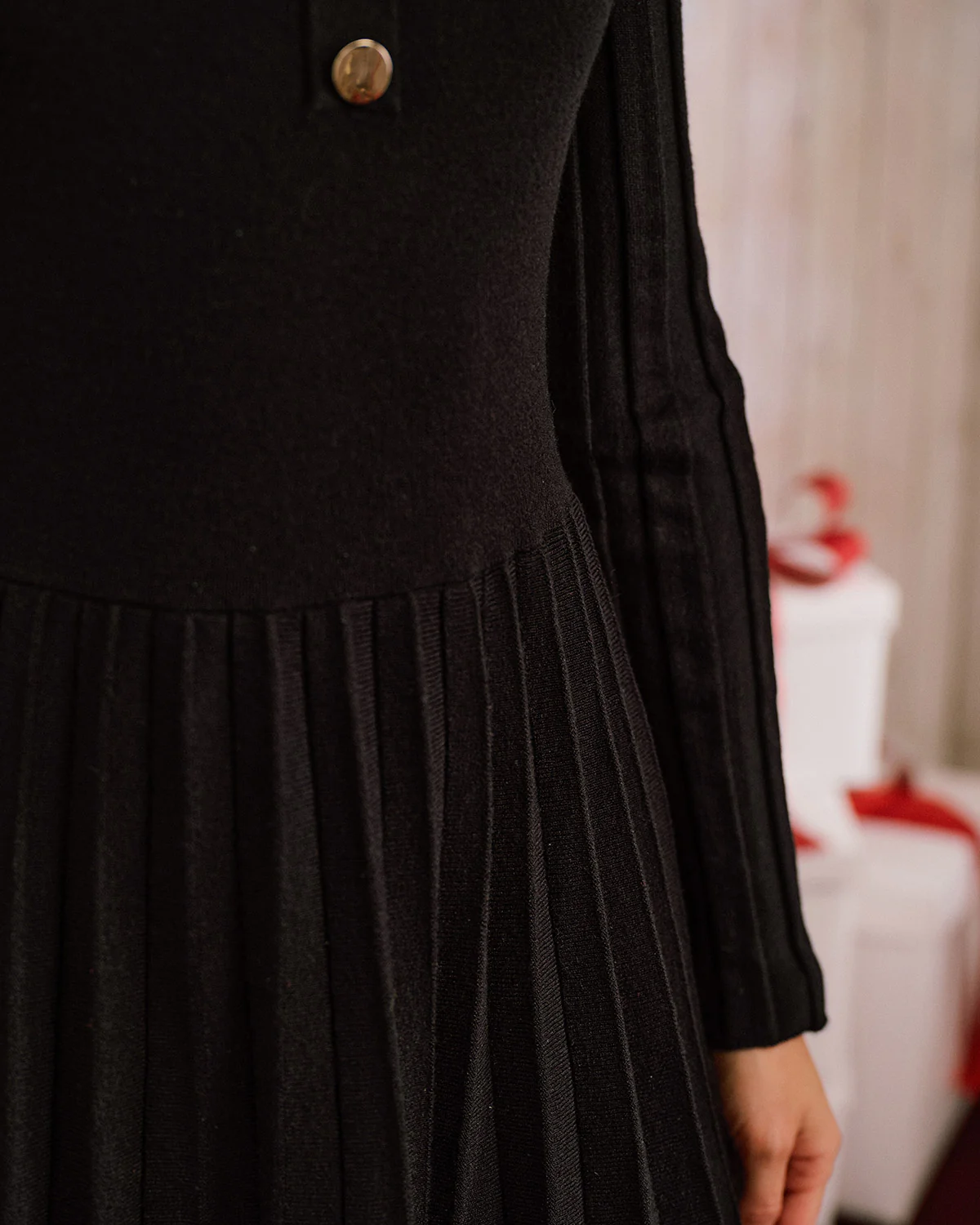 Black Square Neck Sweater Dress - Image 3