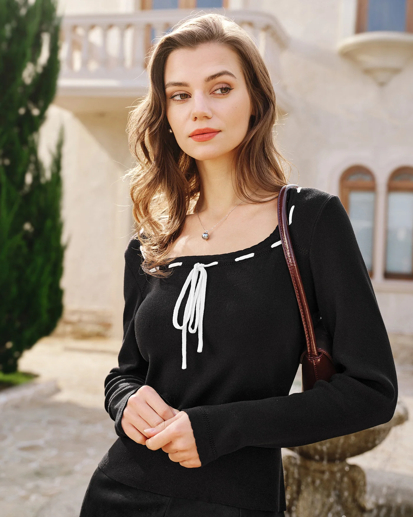 Black Square Neck Viscose Knit Top - Image 3