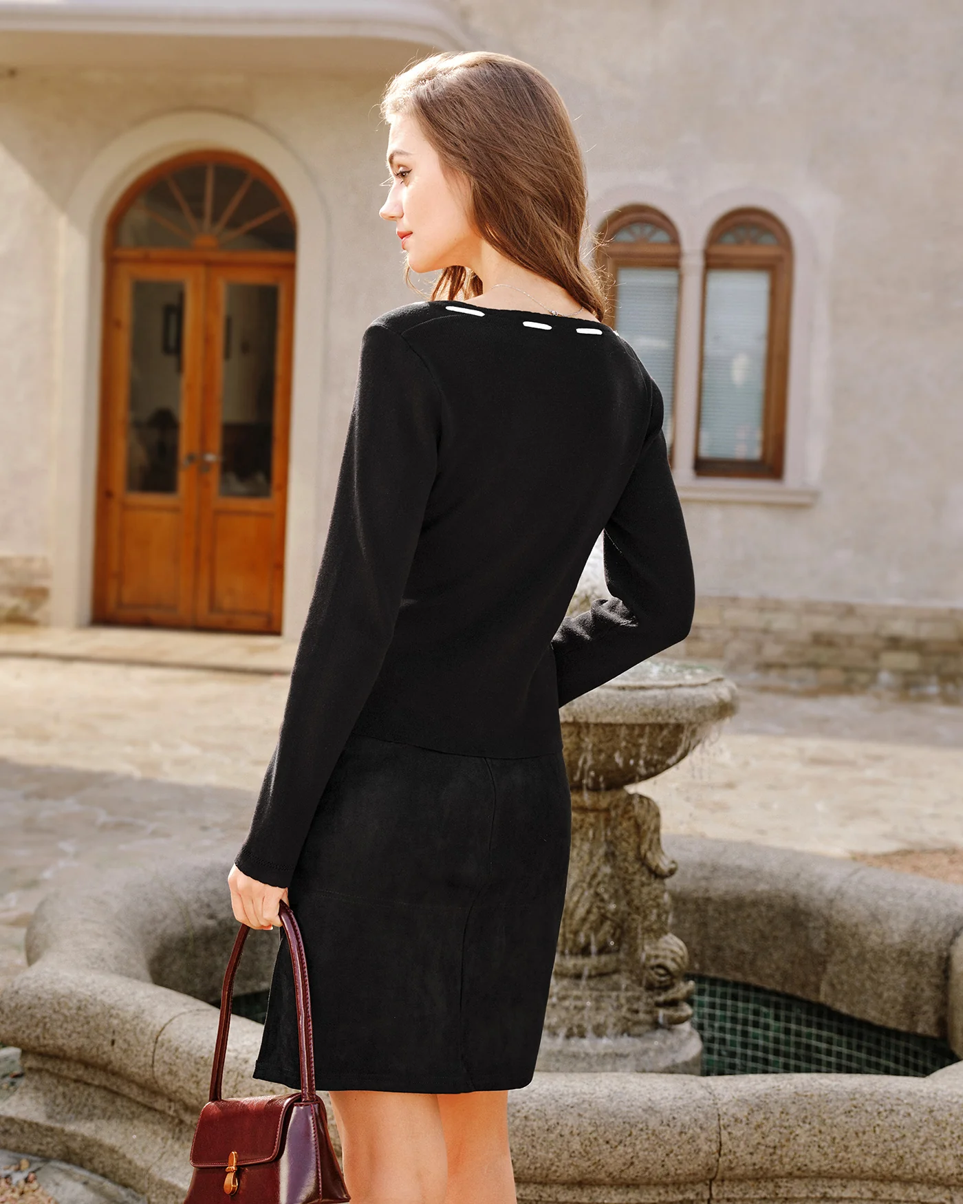 Black Square Neck Viscose Knit Top - Image 4