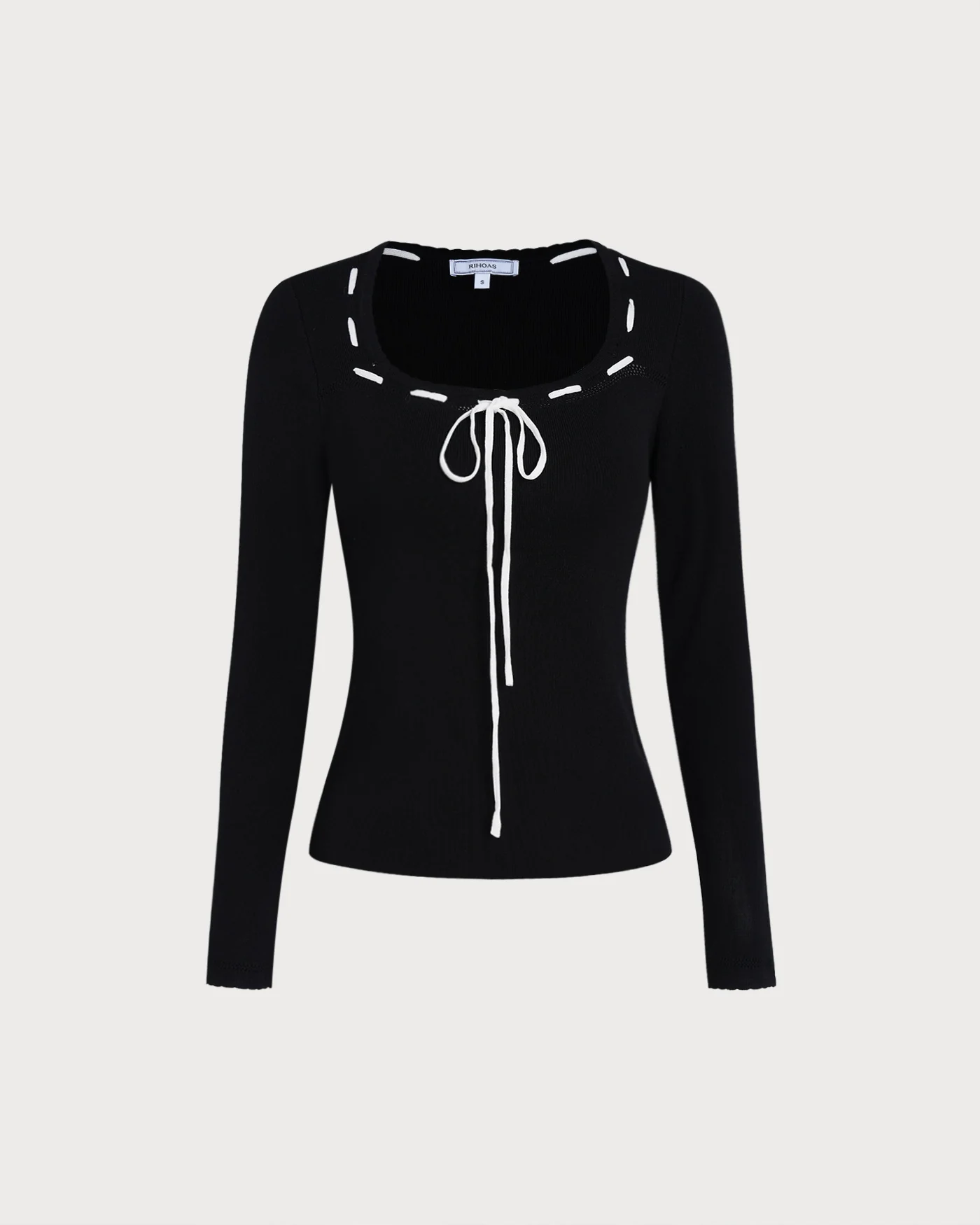 Black Square Neck Viscose Knit Top - Image 6