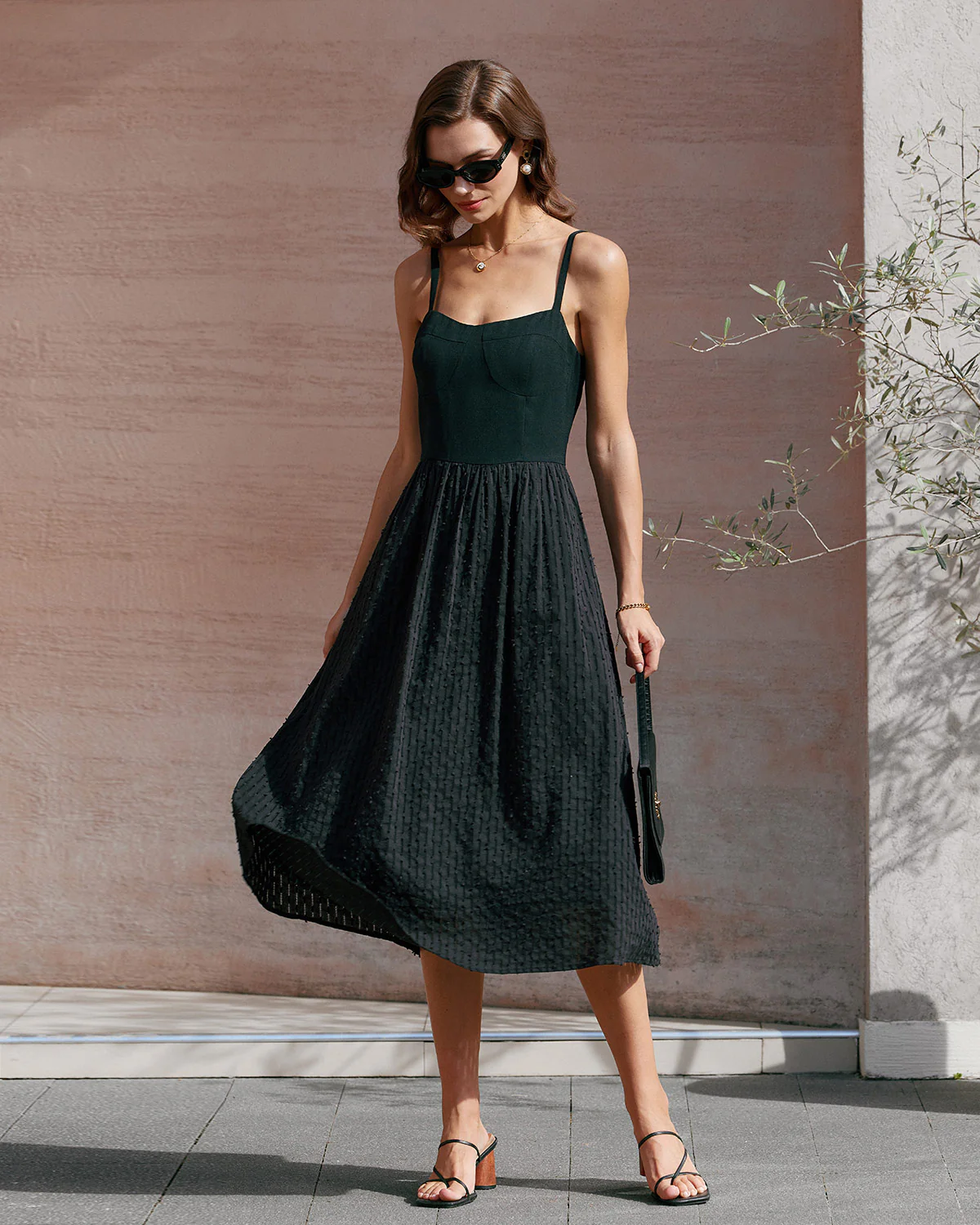 Black Sweetheart Neck Slip Midi Dress - Image 3