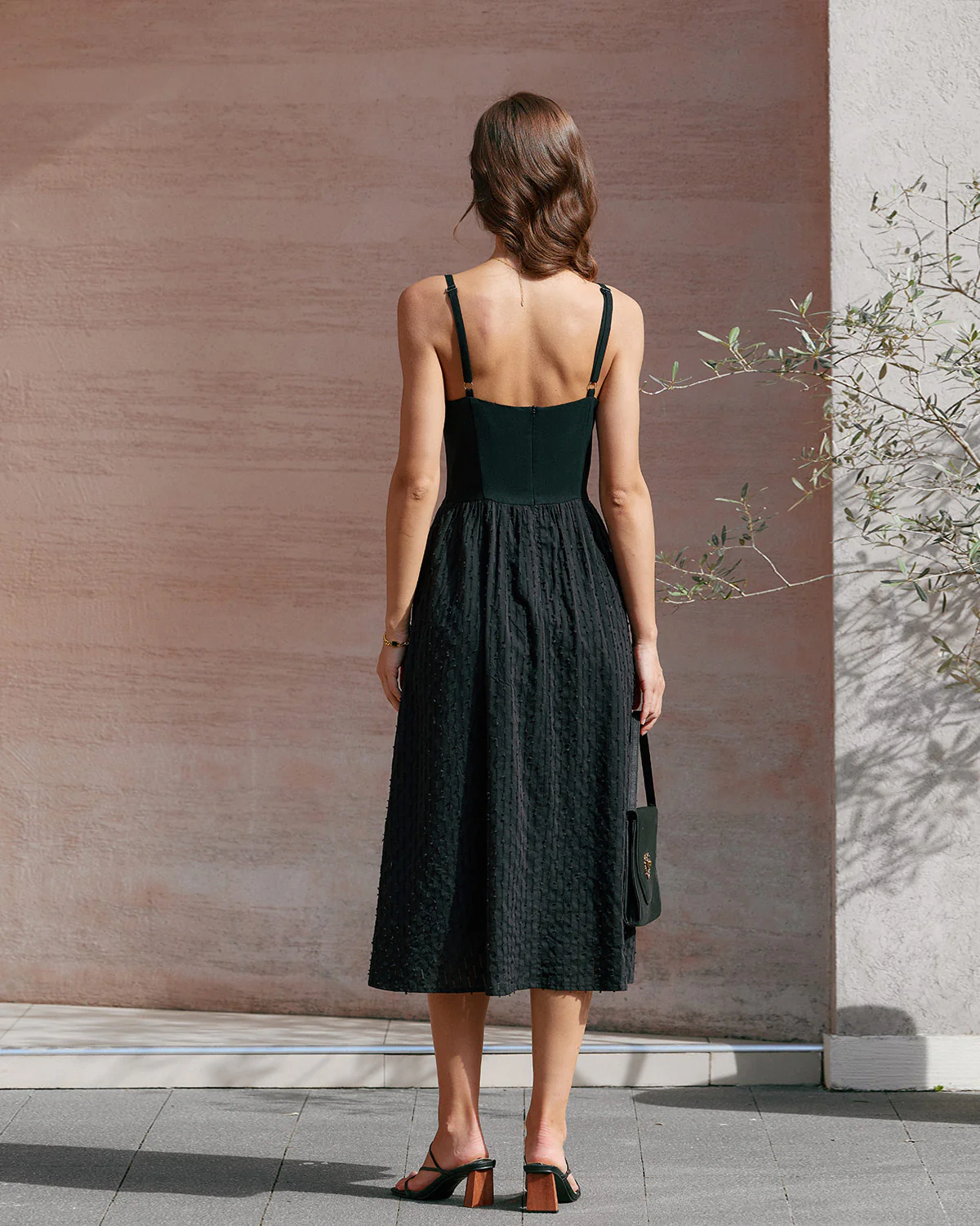 Black Sweetheart Neck Slip Midi Dress - Image 4