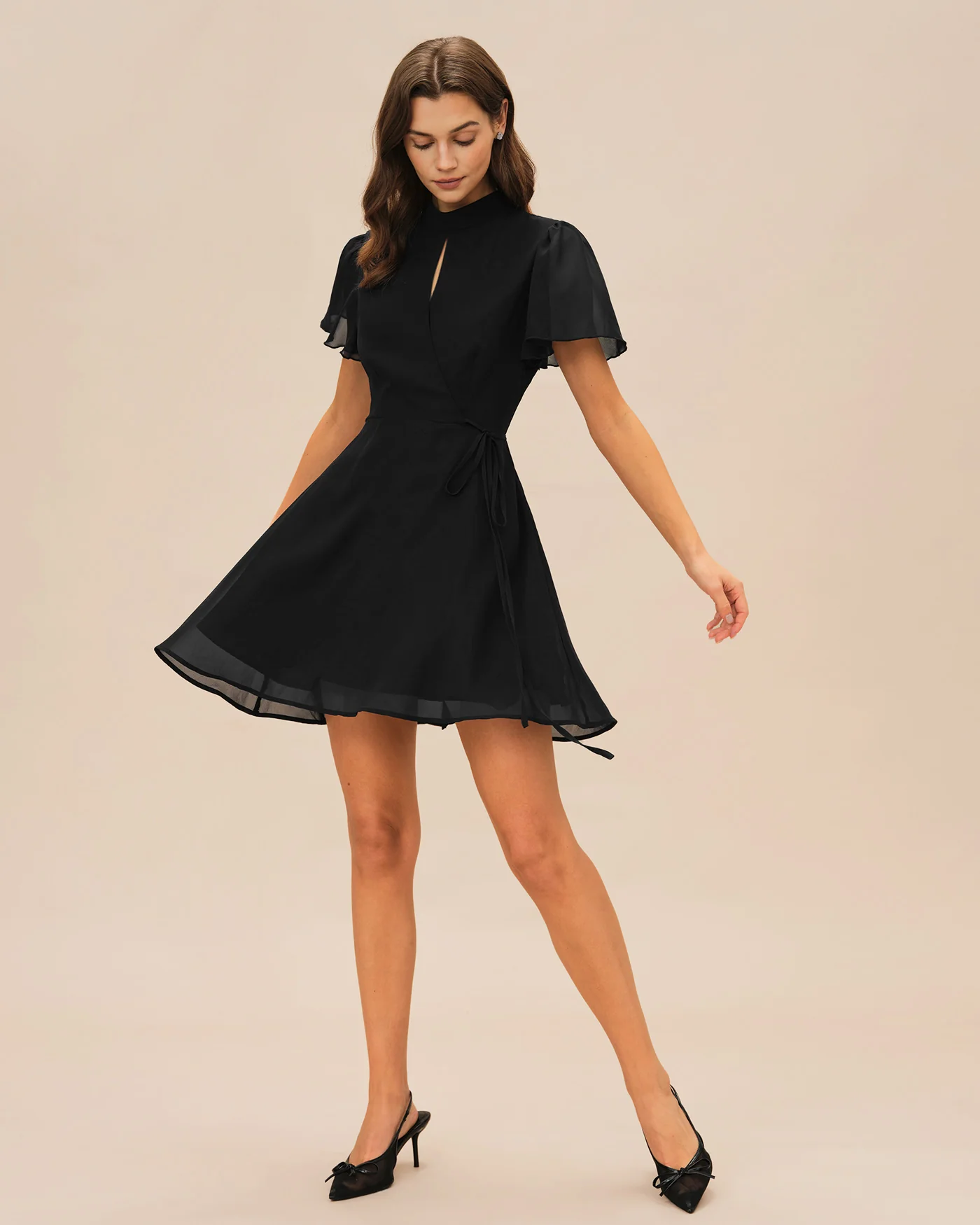 Black Turtle Butterfly Sleeve Mini Dress - Image 6