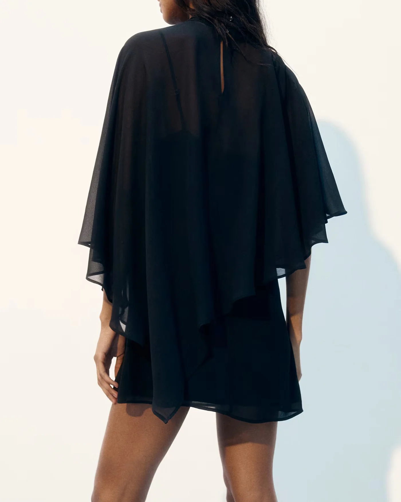 Black Turtle Cape Sleeve Mini Dress - Image 3