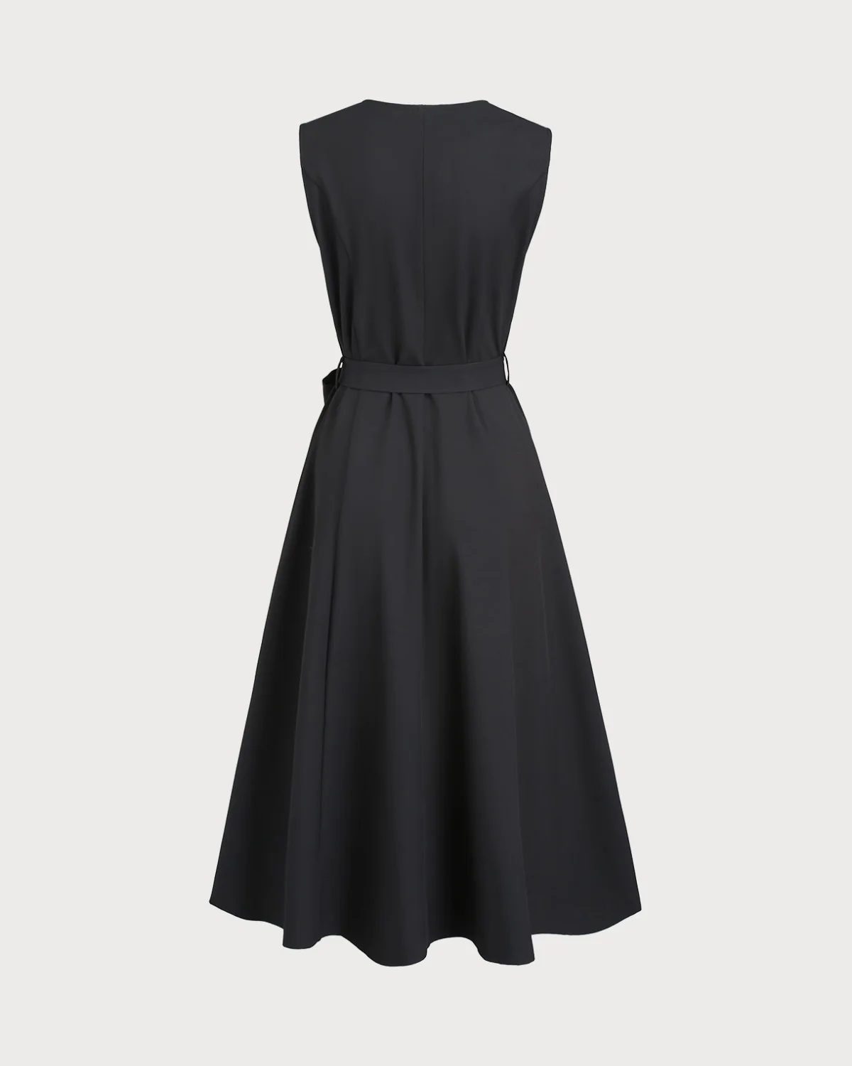 Black V Neck Belted Sleeveless Midi Dress - Image 7