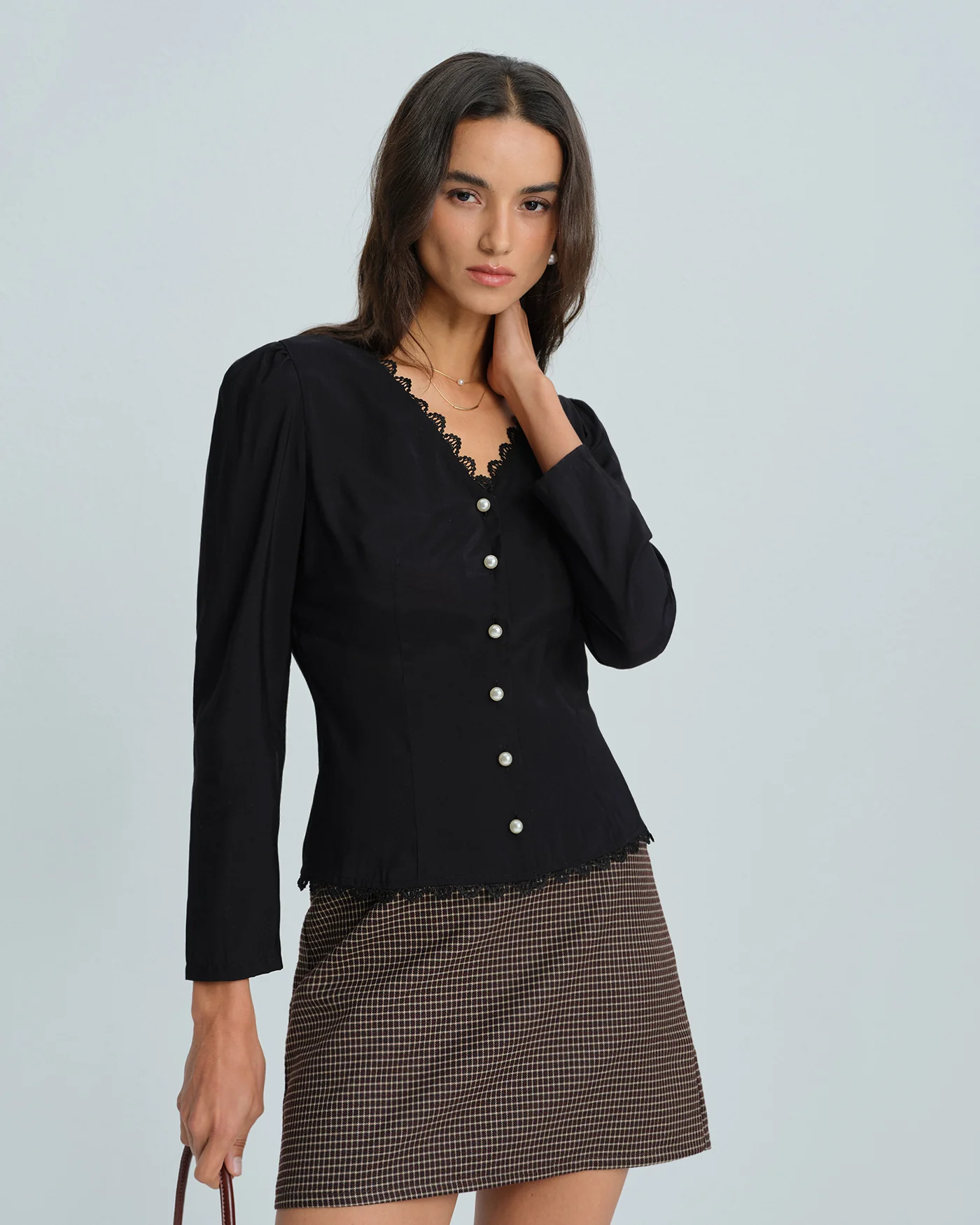 Black V Neck Lace Blouse - Image 2