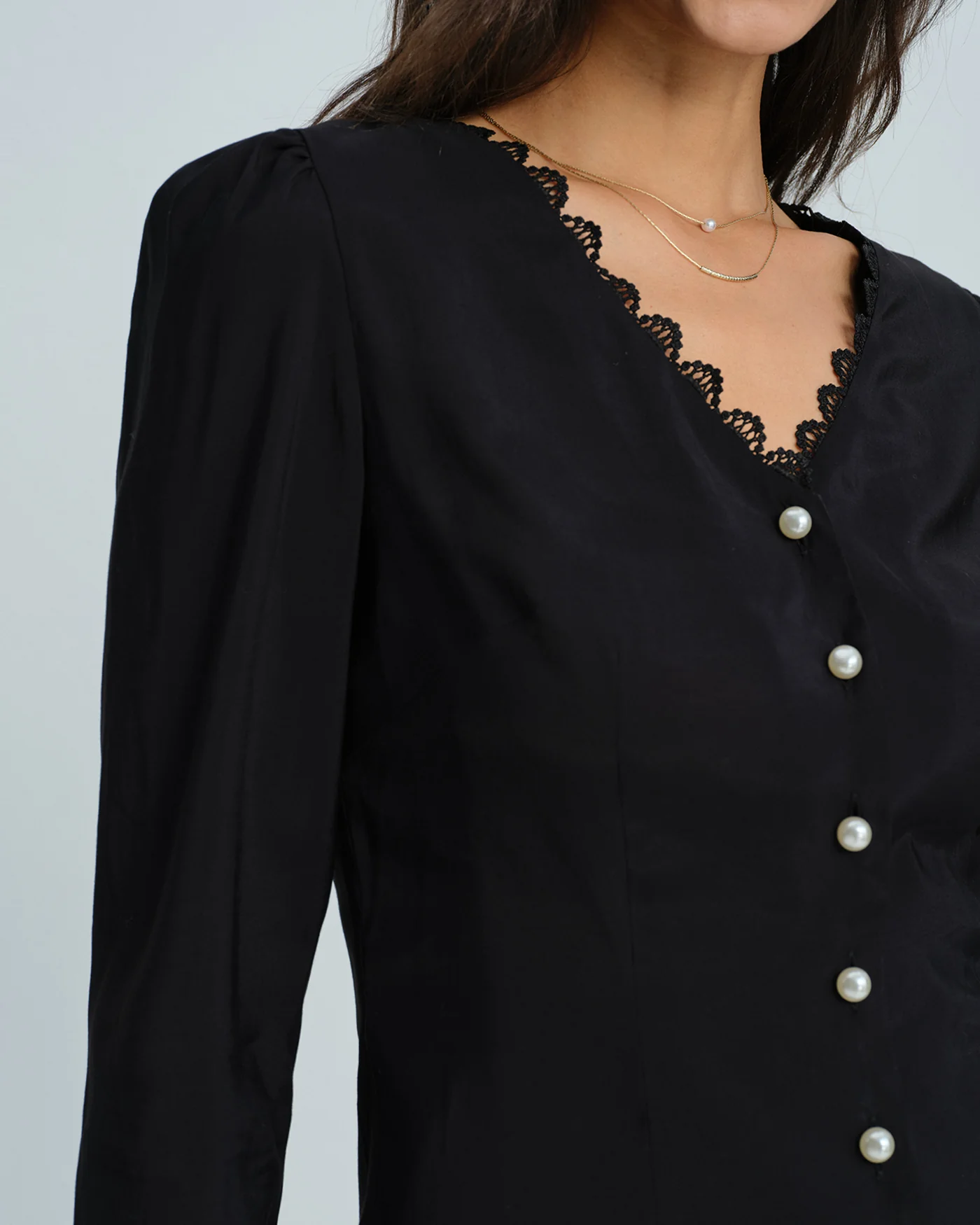Black V Neck Lace Blouse - Image 3