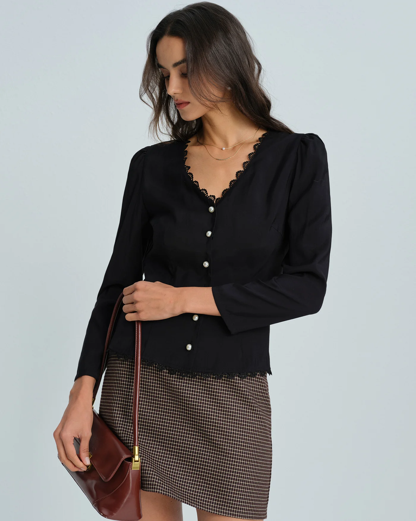 Black V Neck Lace Blouse - Image 5