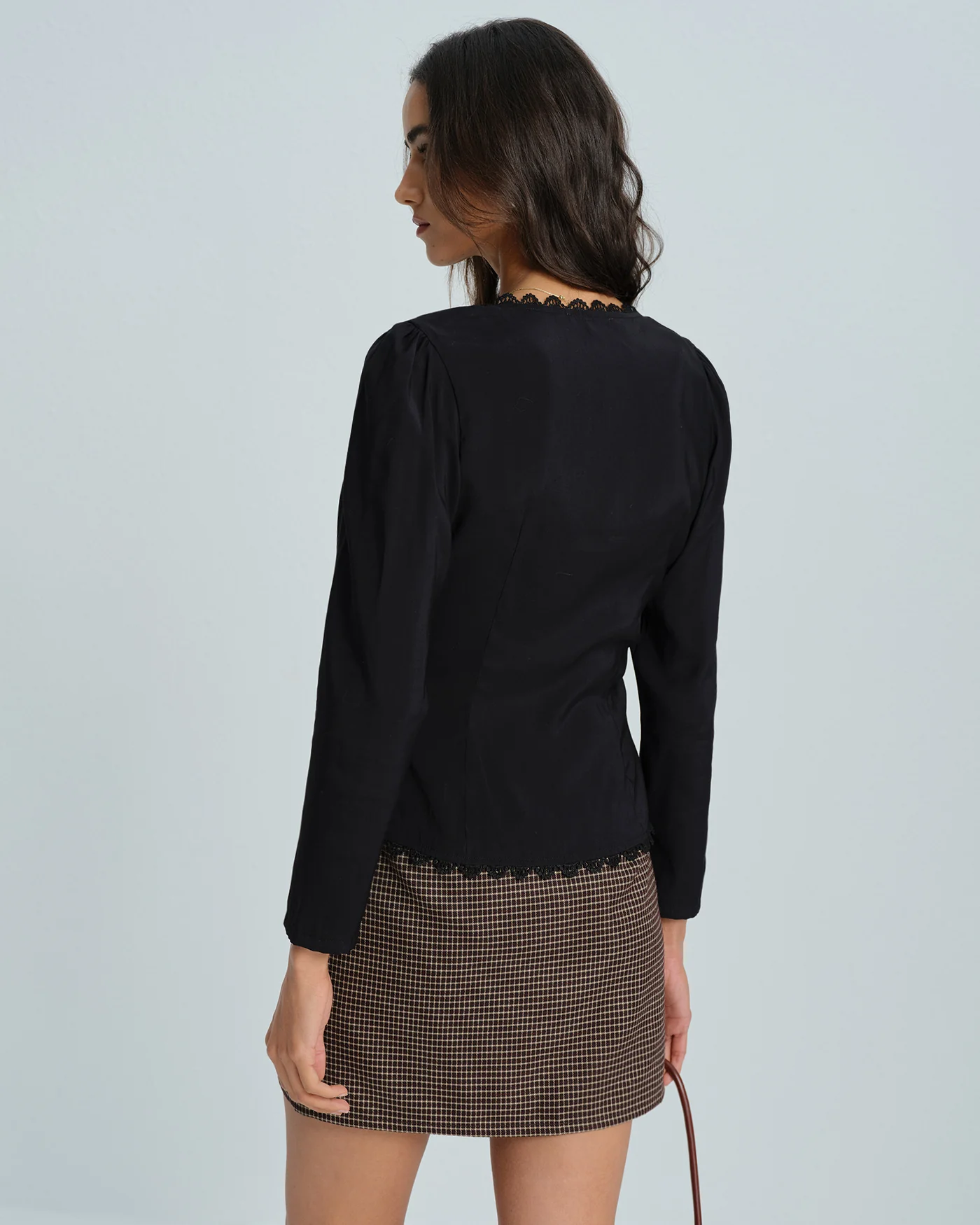 Black V Neck Lace Blouse - Image 6