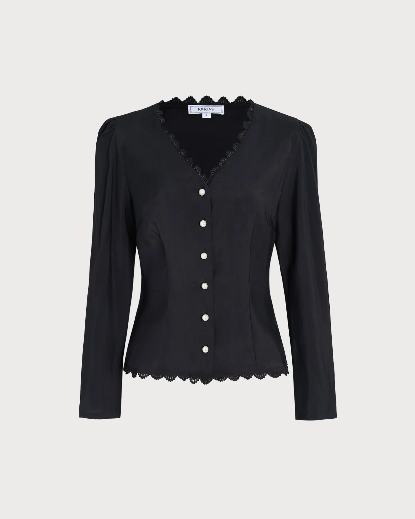 Black V Neck Lace Blouse - Image 7